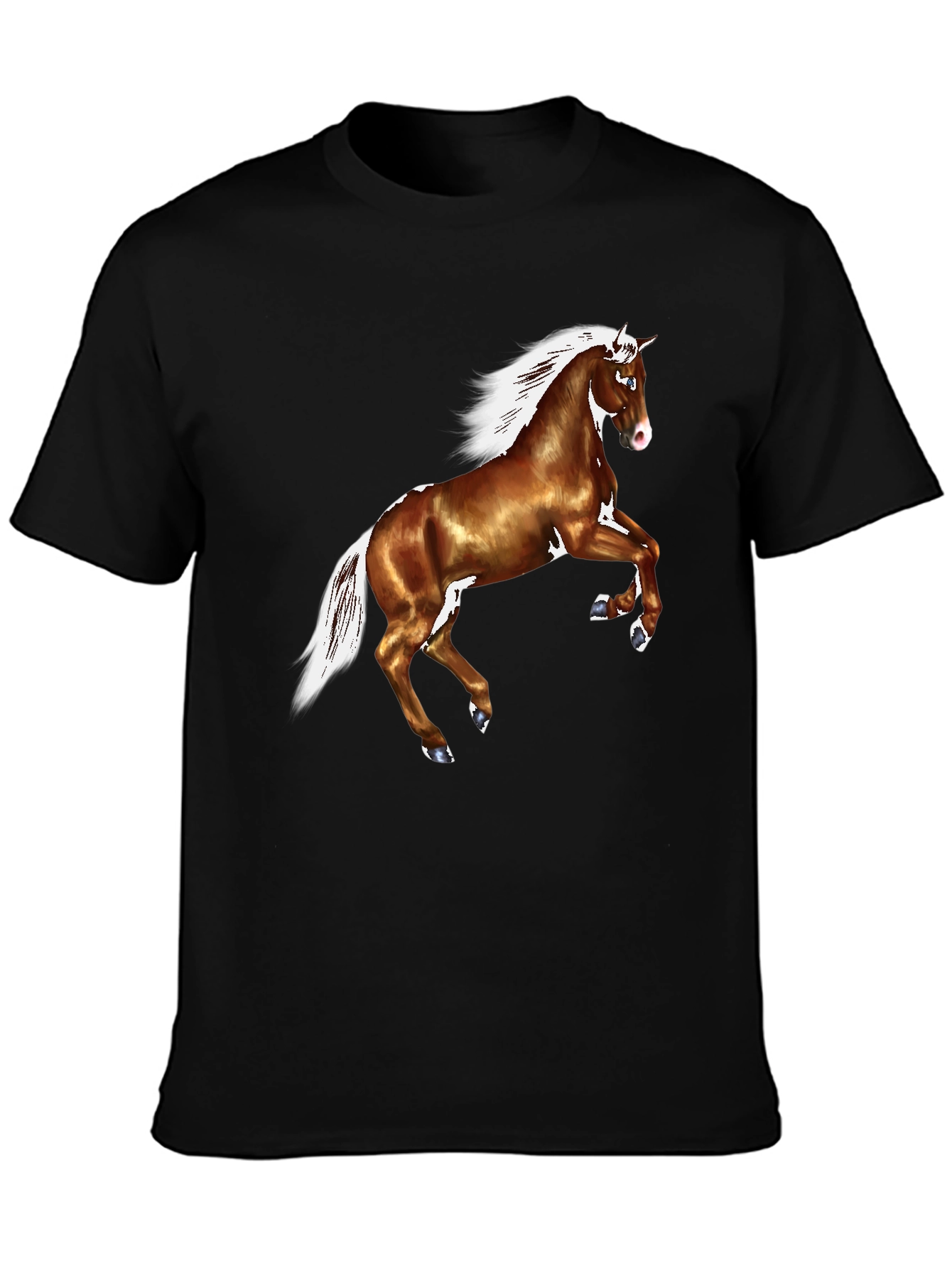 Black Horse Graphic Tee - Black Cotton Casual T-Shirt view 3