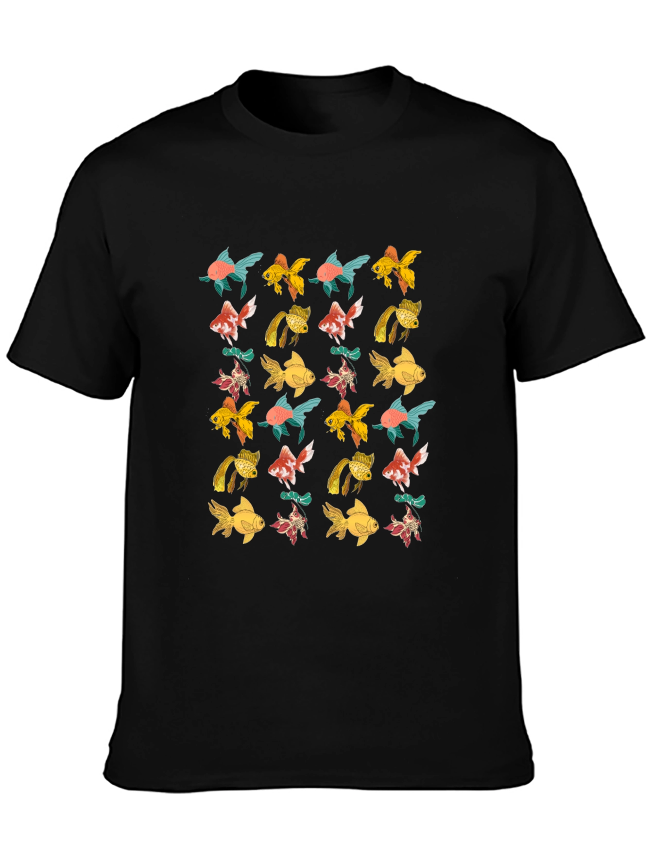 Black Black T-Shirt with Goldfish Pattern view 3