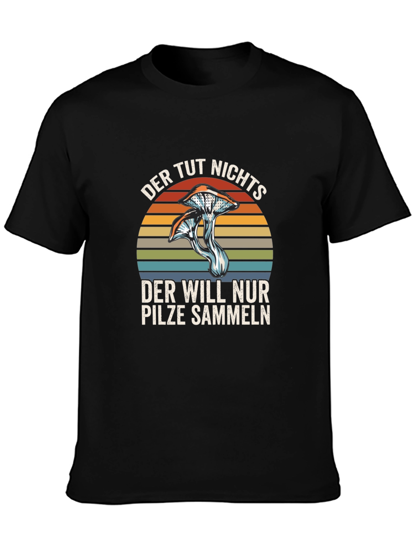 Black Mushroom Hunter T-Shirt - German Humorous Design view 3