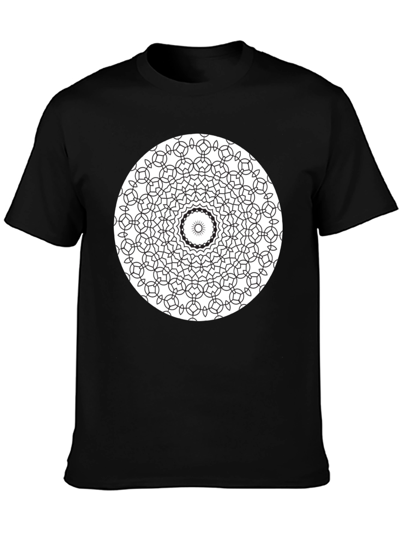 Black Black Mandala T-Shirt - Geometric Design view 3