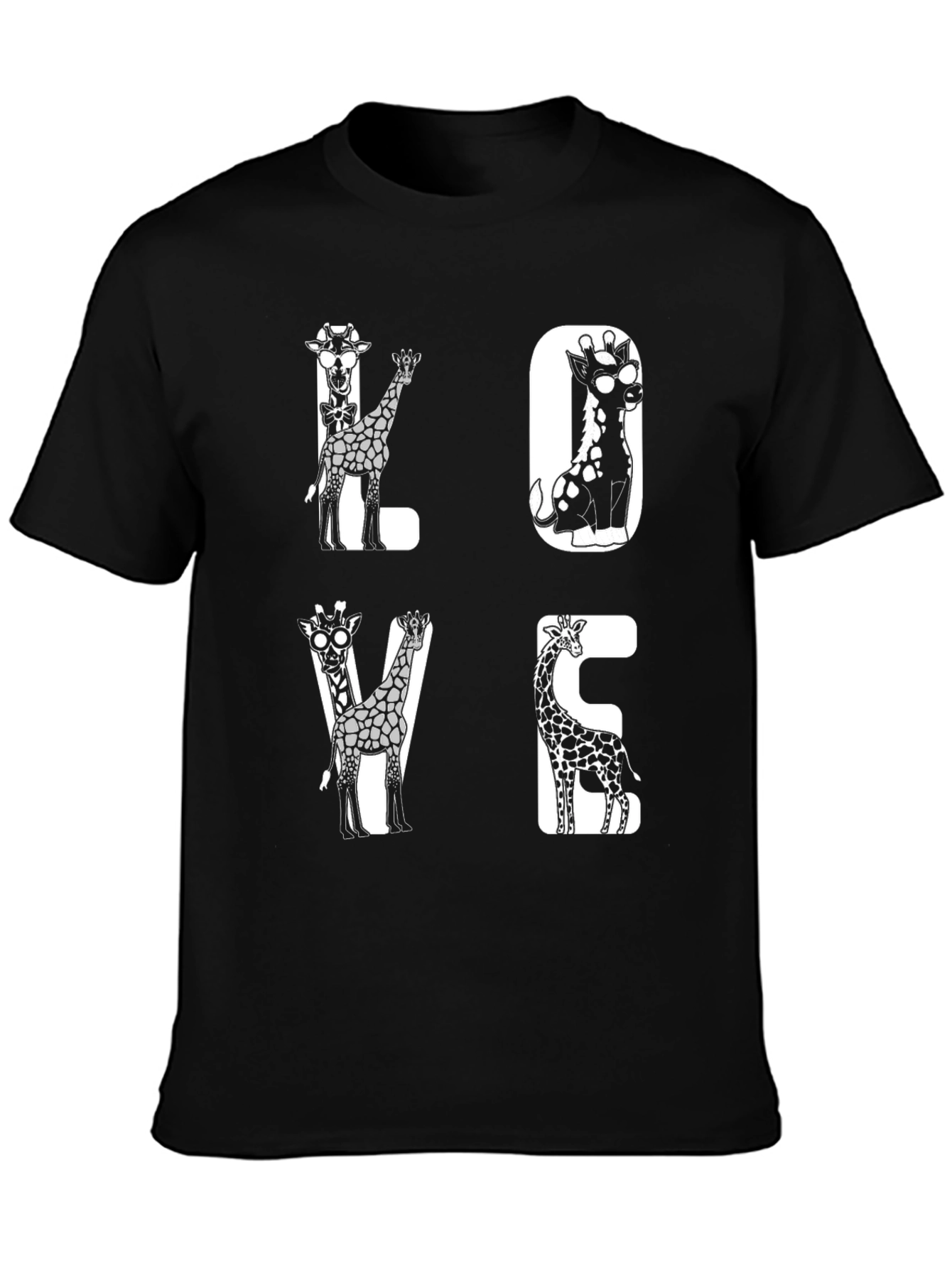 Black Giraffe LOVE Graphic Tee - Unique Animal Print Shirt view 3
