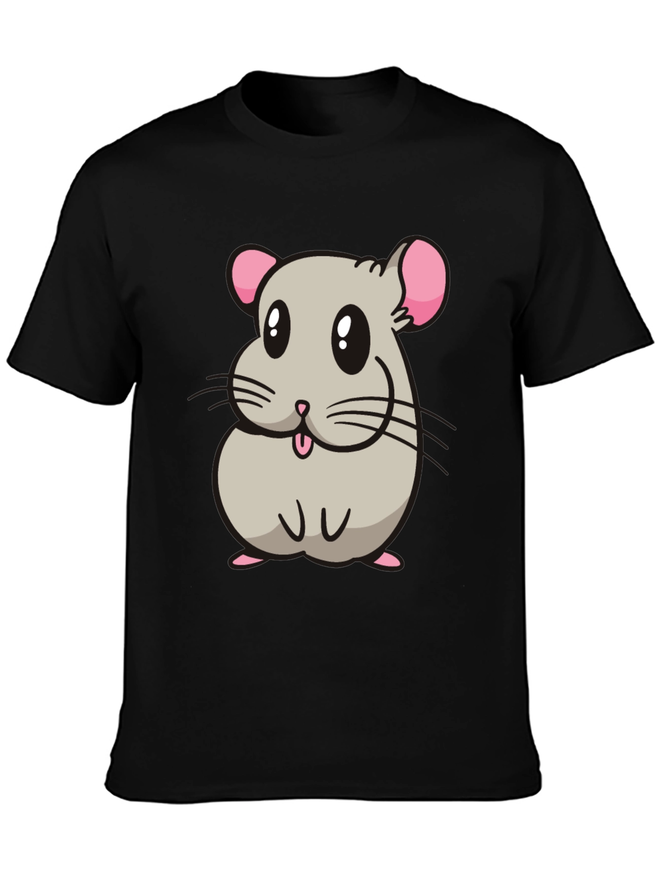 Black Cute Hamster Cartoon Graphic T-Shirt view 3