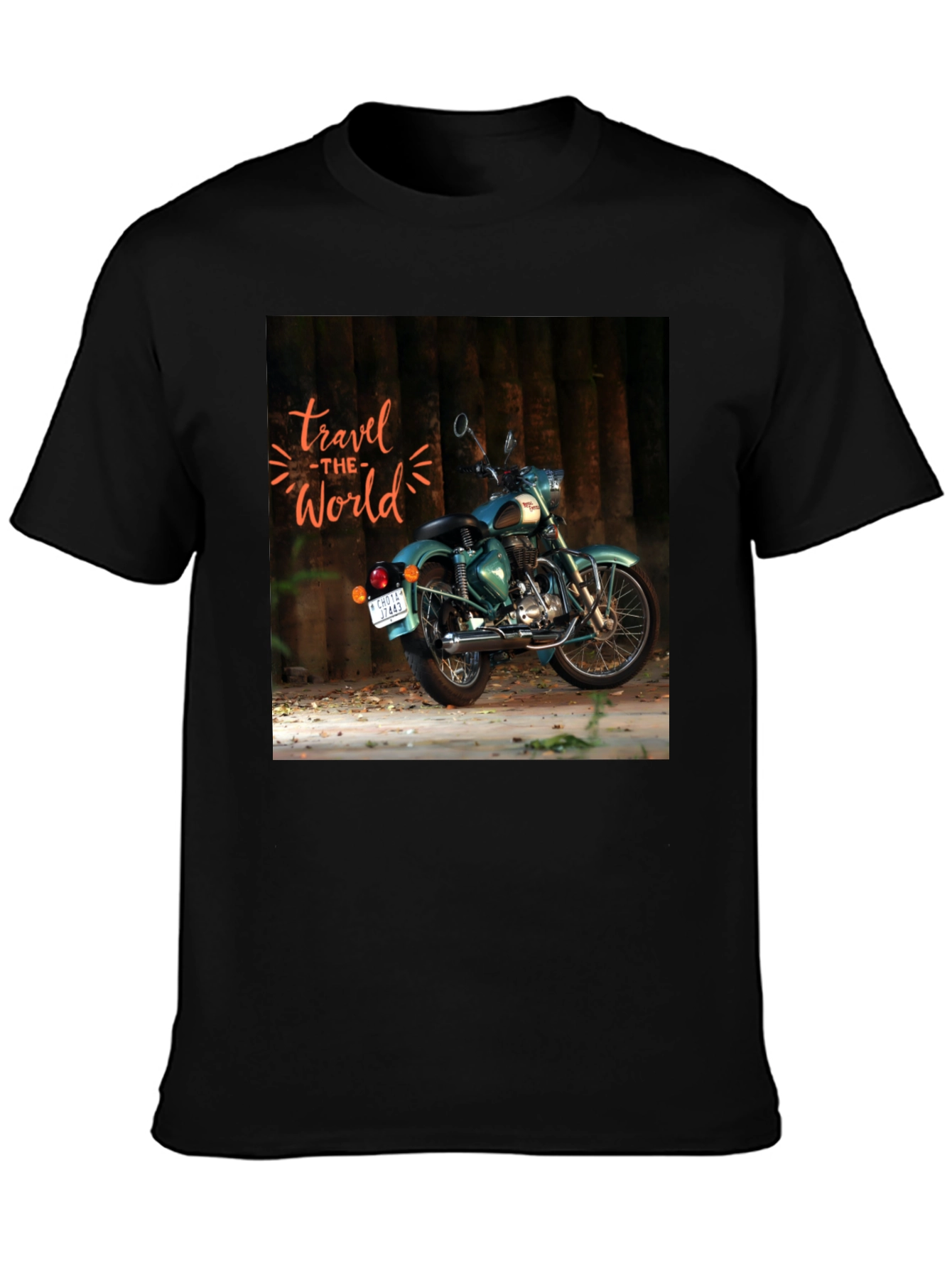 Black Travel the World Motorcycle Graphic T-Shirt view 3