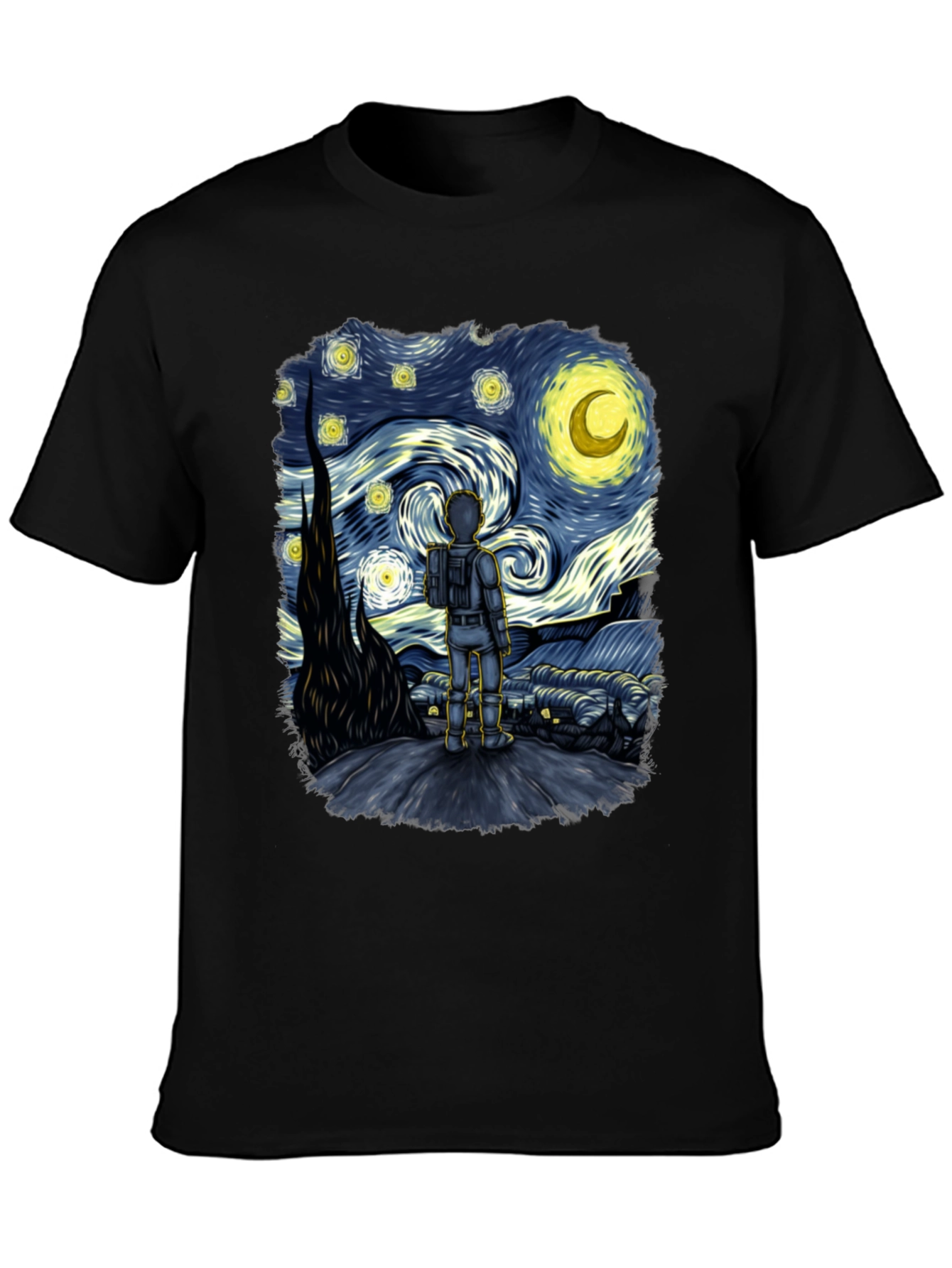 Black Starry Spaceman T-Shirt: Unique Art Tee view 3