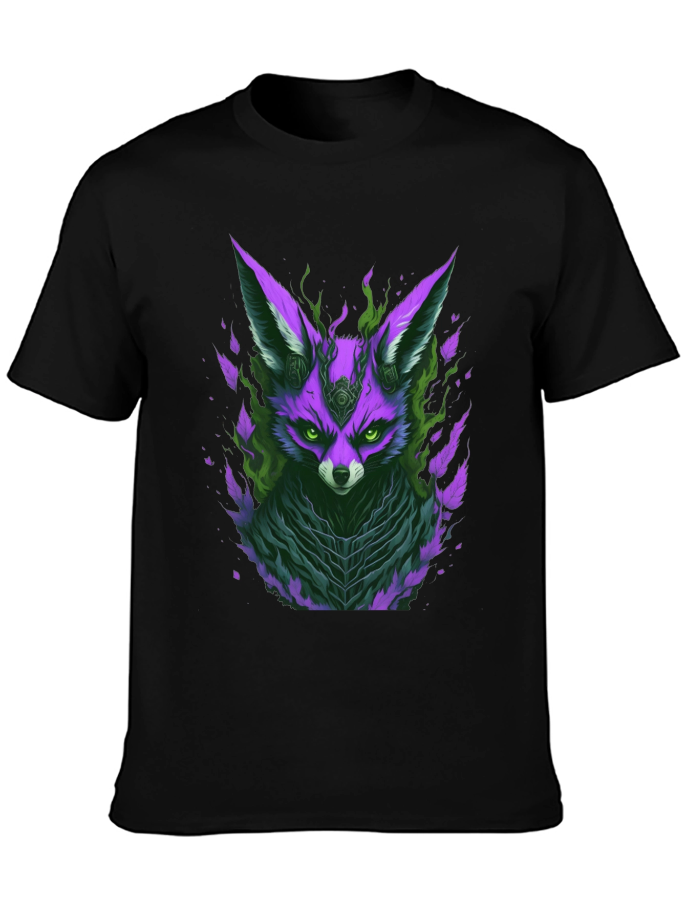 Black Mystic Fox Graphic Tee - Unique Purple Design view 3
