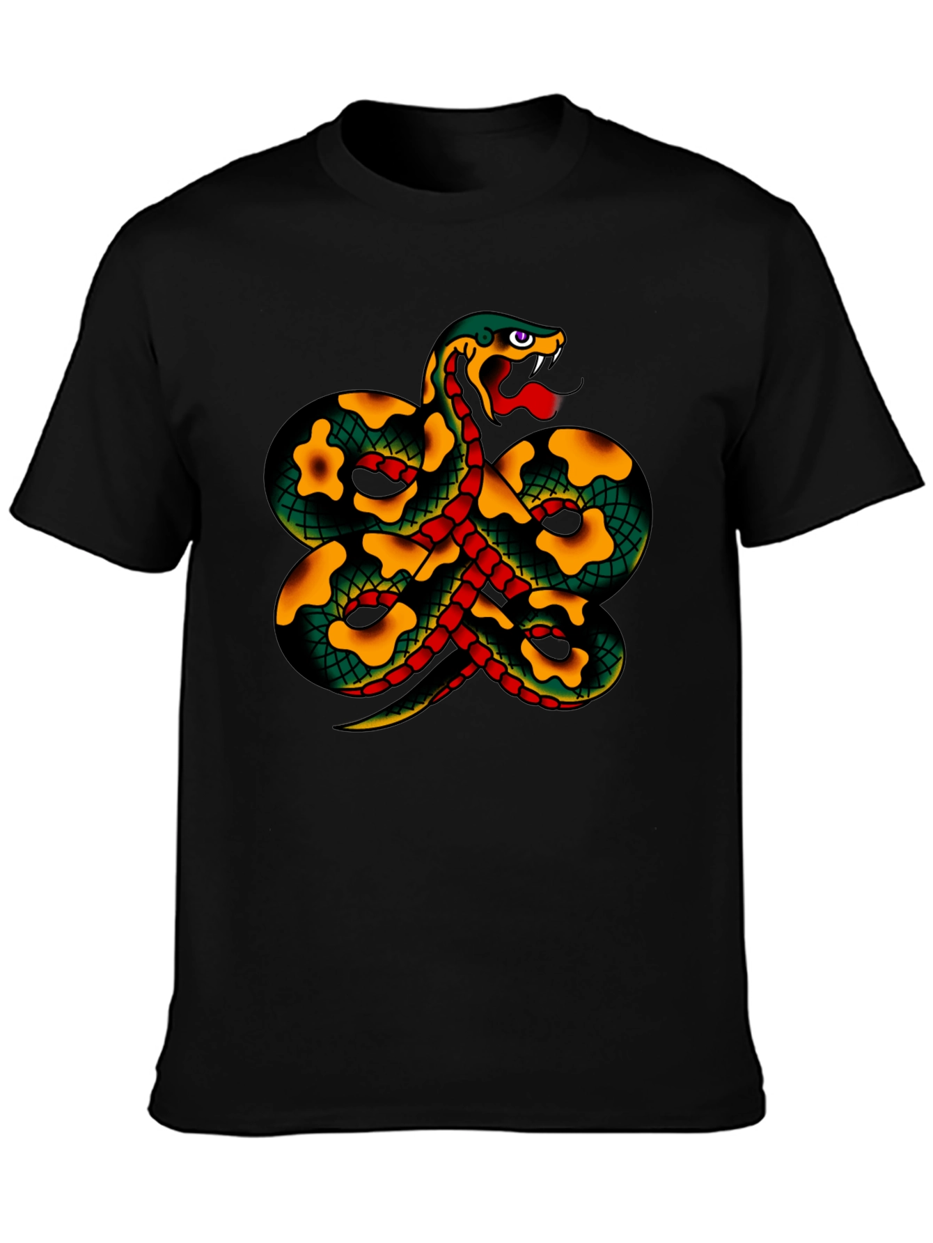 Black Snake Tattoo Style Graphic Black T-Shirt view 3