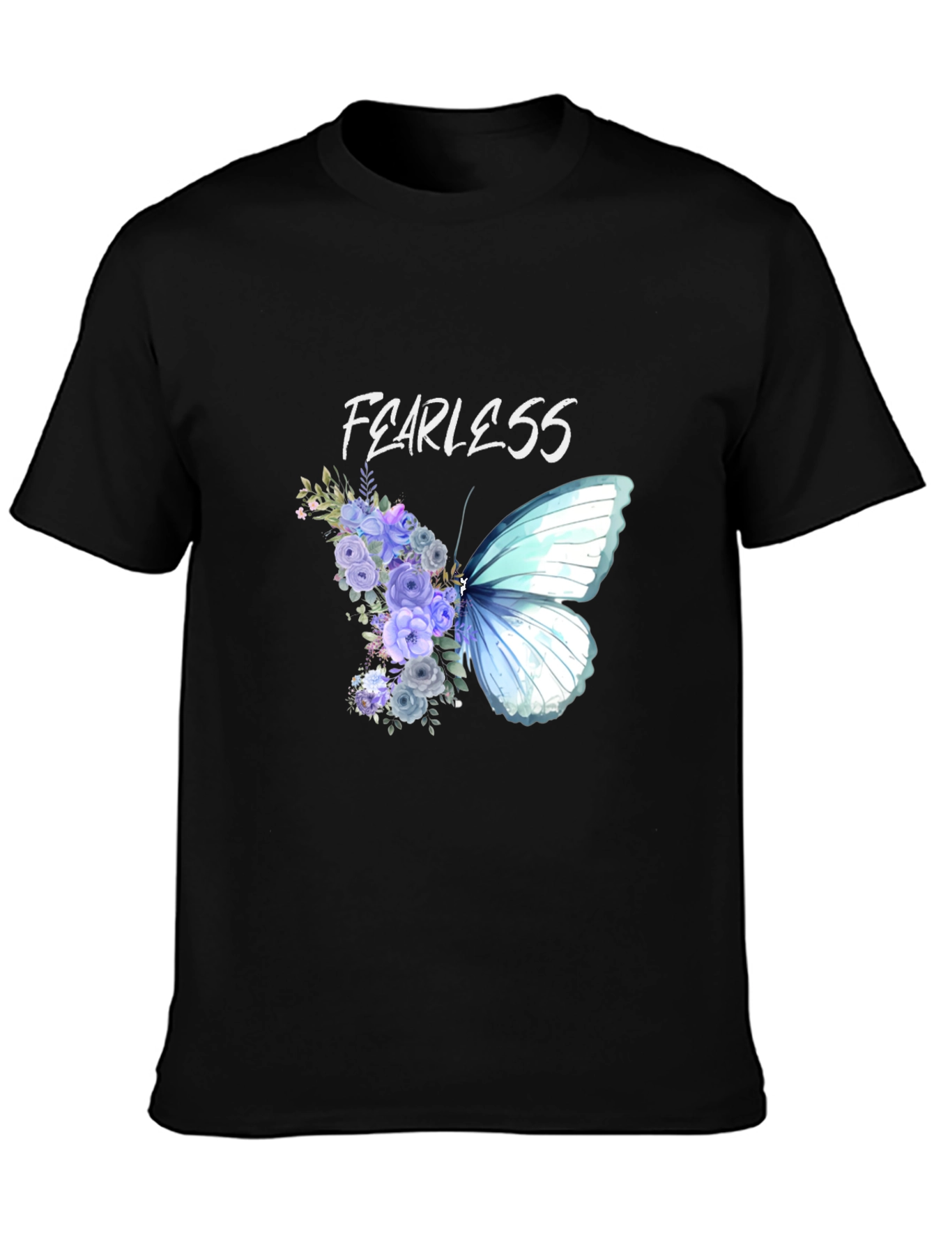 Black Fearless Butterfly Floral Graphic Tee - Unisex view 3
