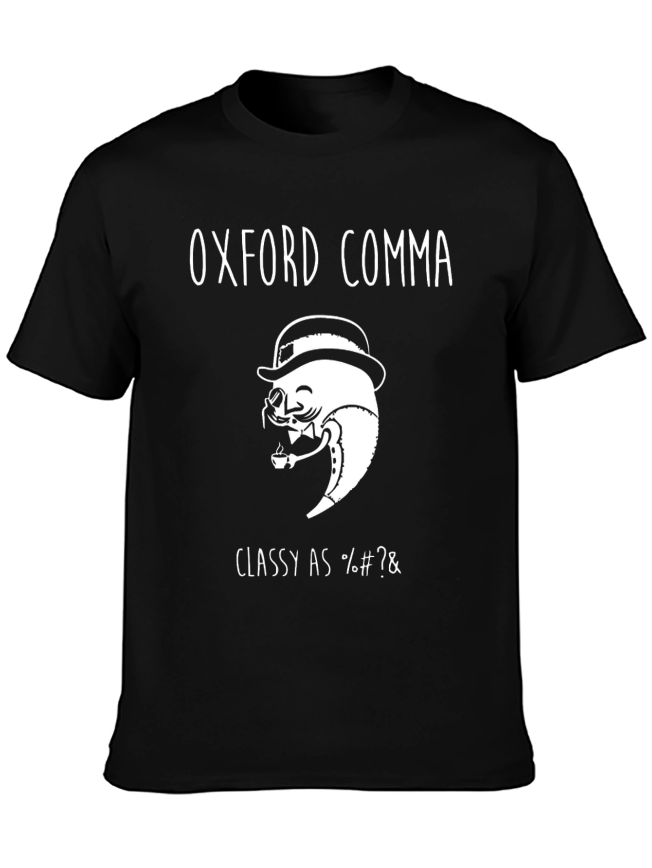 Black Oxford Comma T-Shirt - Classy Grammar Humor view 3