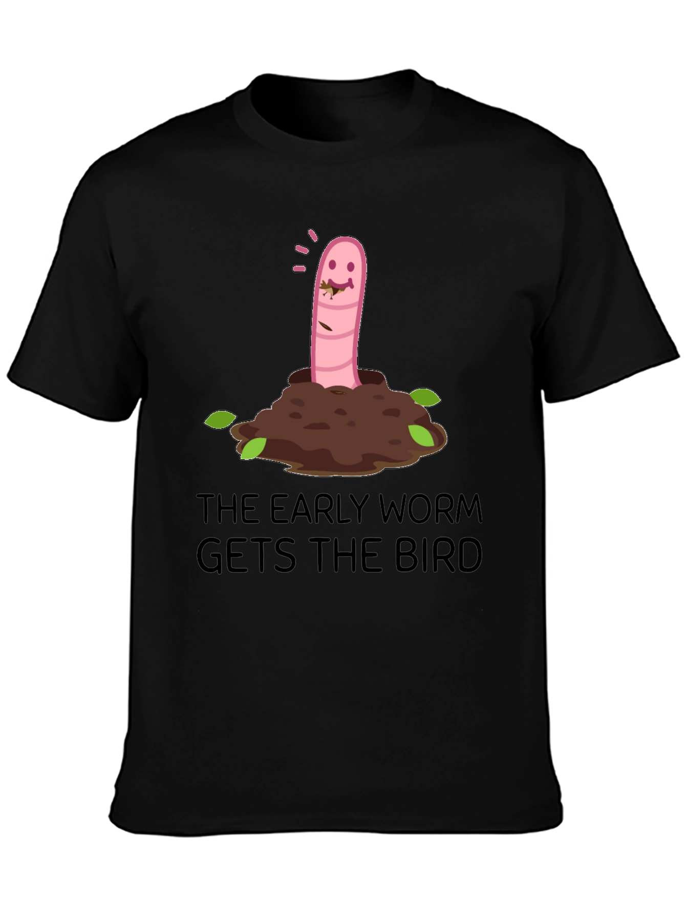 Black Early Worm Gets the Bird Graphic T-Shirt view 3