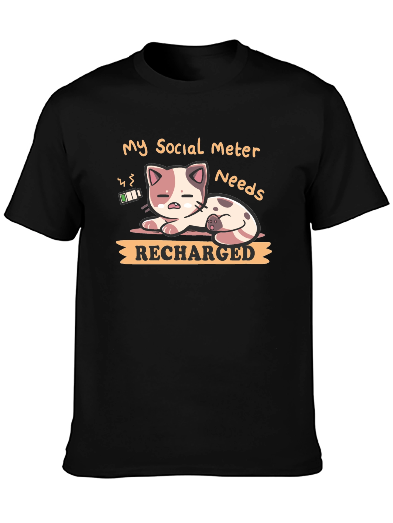 Black Social Meter Recharge Cat Graphic T-Shirt view 3