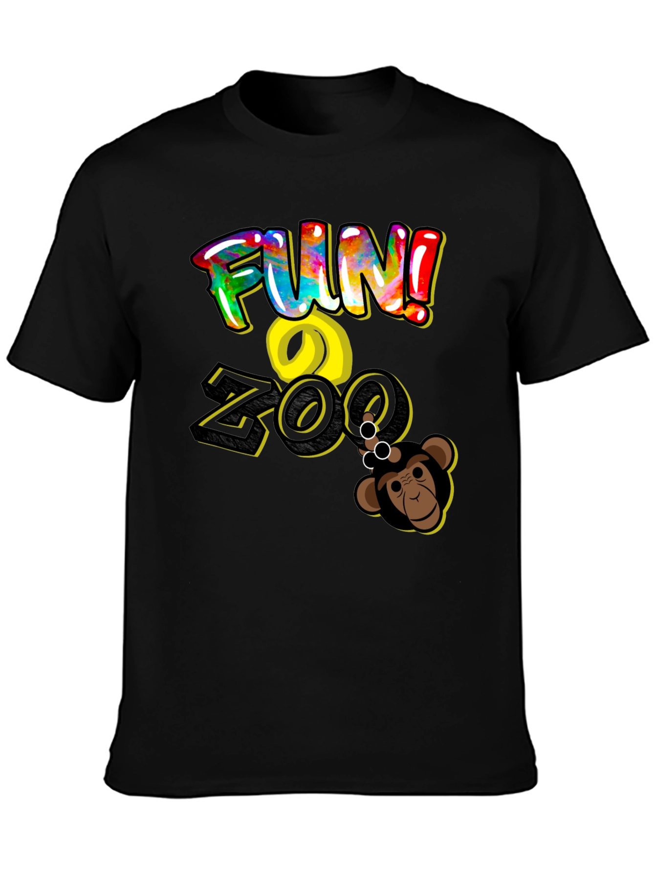 Black Fun Zoo Monkey Graphic Tee - Black Cotton view 3