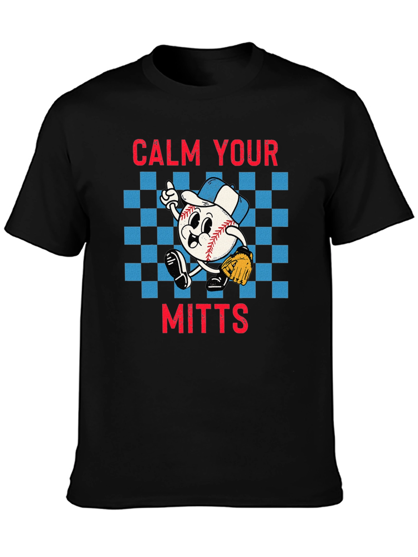 Black Calm Your Mitts Baseball Graphic T-Shirt view 3