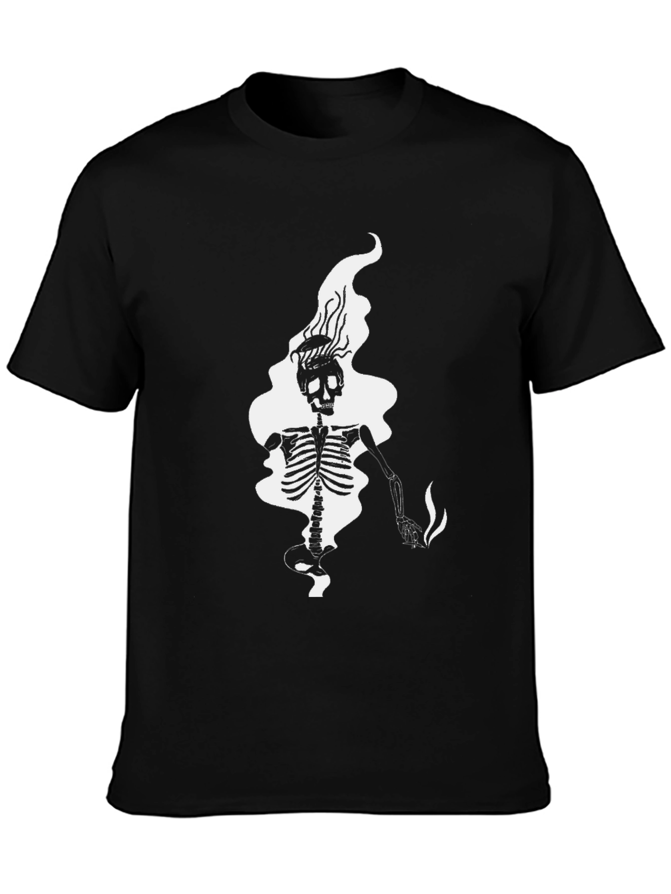 Black Skeleton Smoke Graphic Tee - Black Cotton Blend view 3