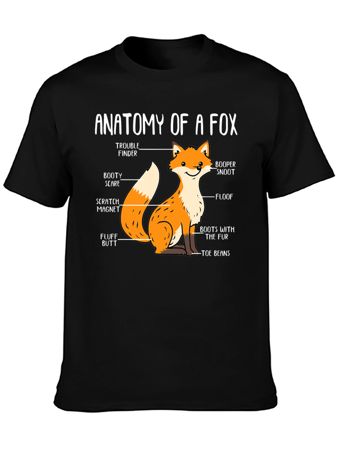 Black Anatomy of a Fox Funny Graphic T-Shirt view 3