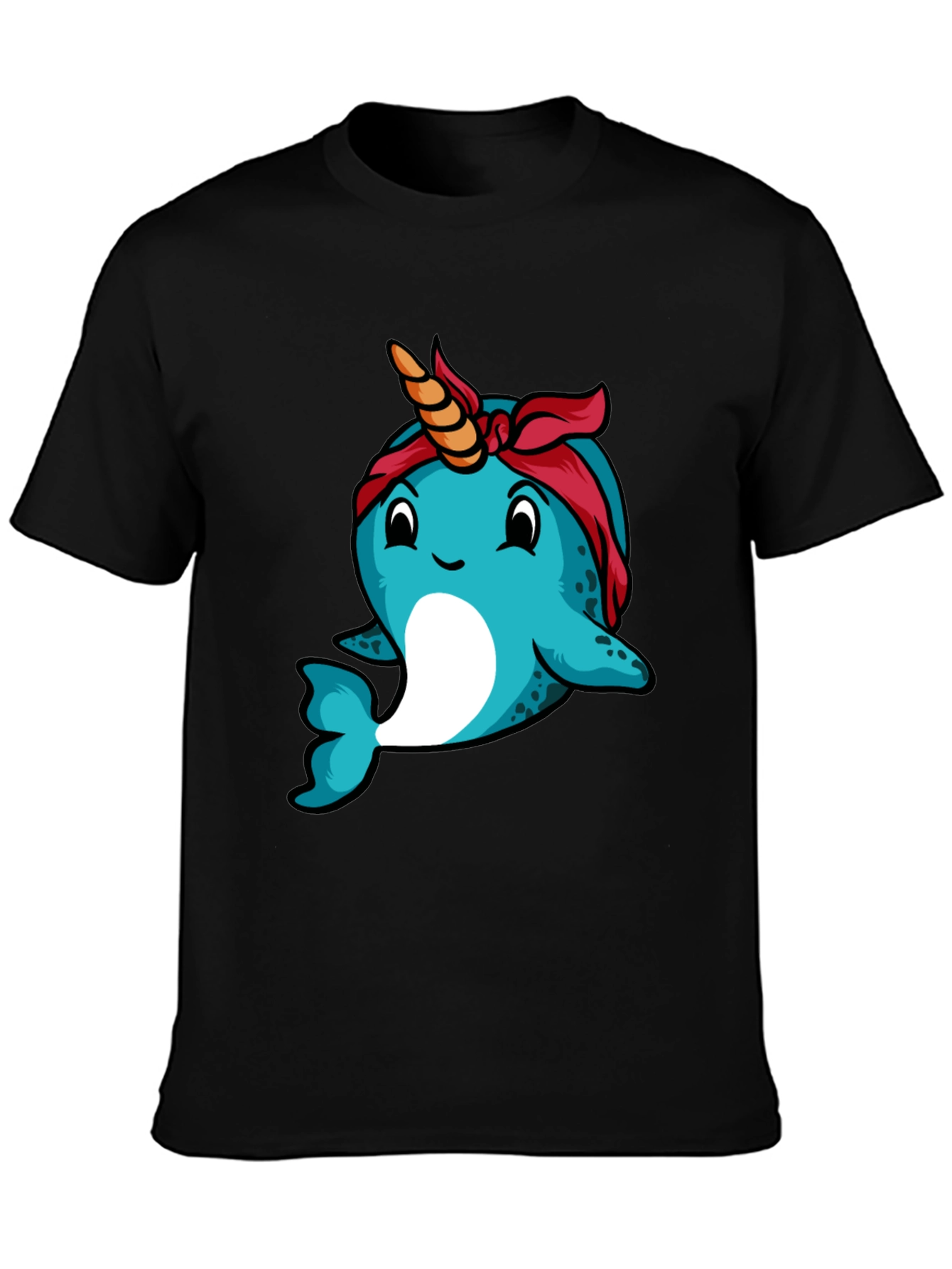 Black Narwhal T-Shirt: Unique Cartoon Bandana Graphic Tee view 3