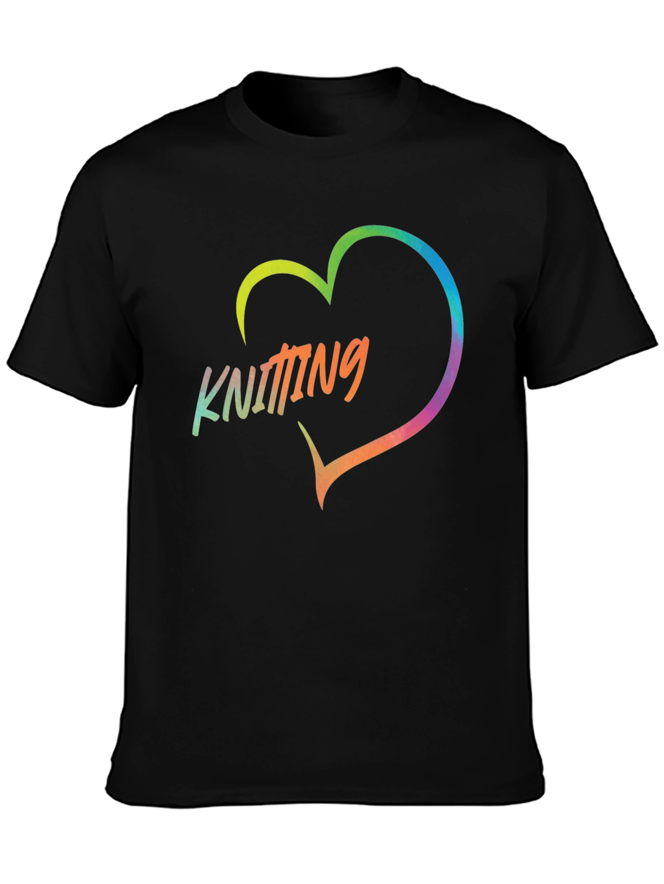 Black Knitting Heart T-Shirt - Rainbow Knit Lover Tee view 3
