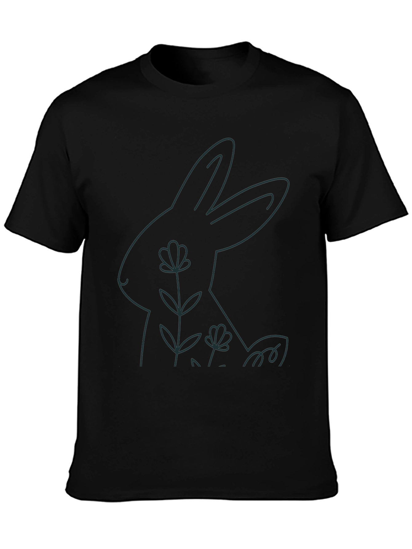 Black Minimalist Rabbit Graphic Tee - Black Cotton Blend view 3