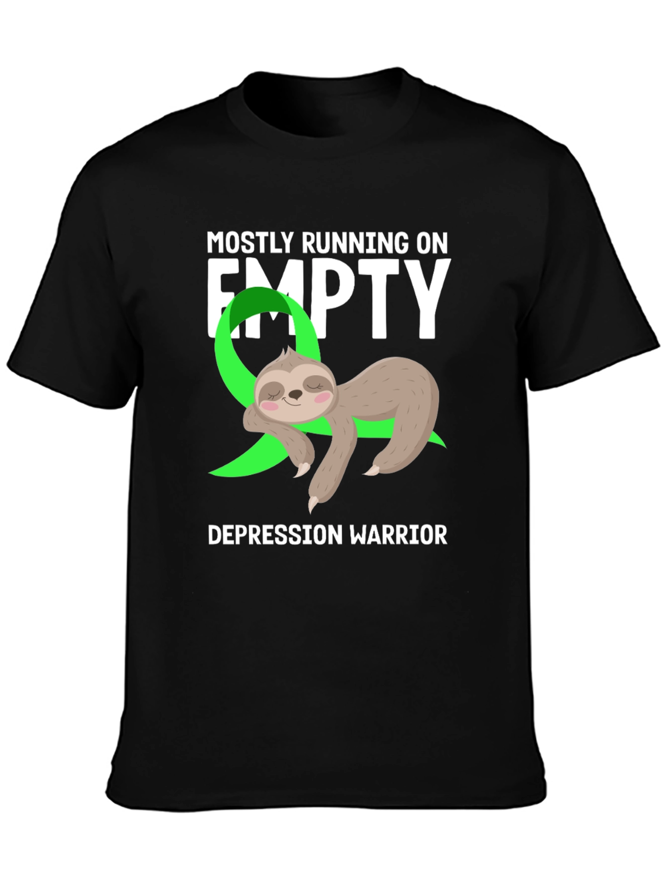Black Mostly Running on Empty Depression Warrior Sloth Tee view 3