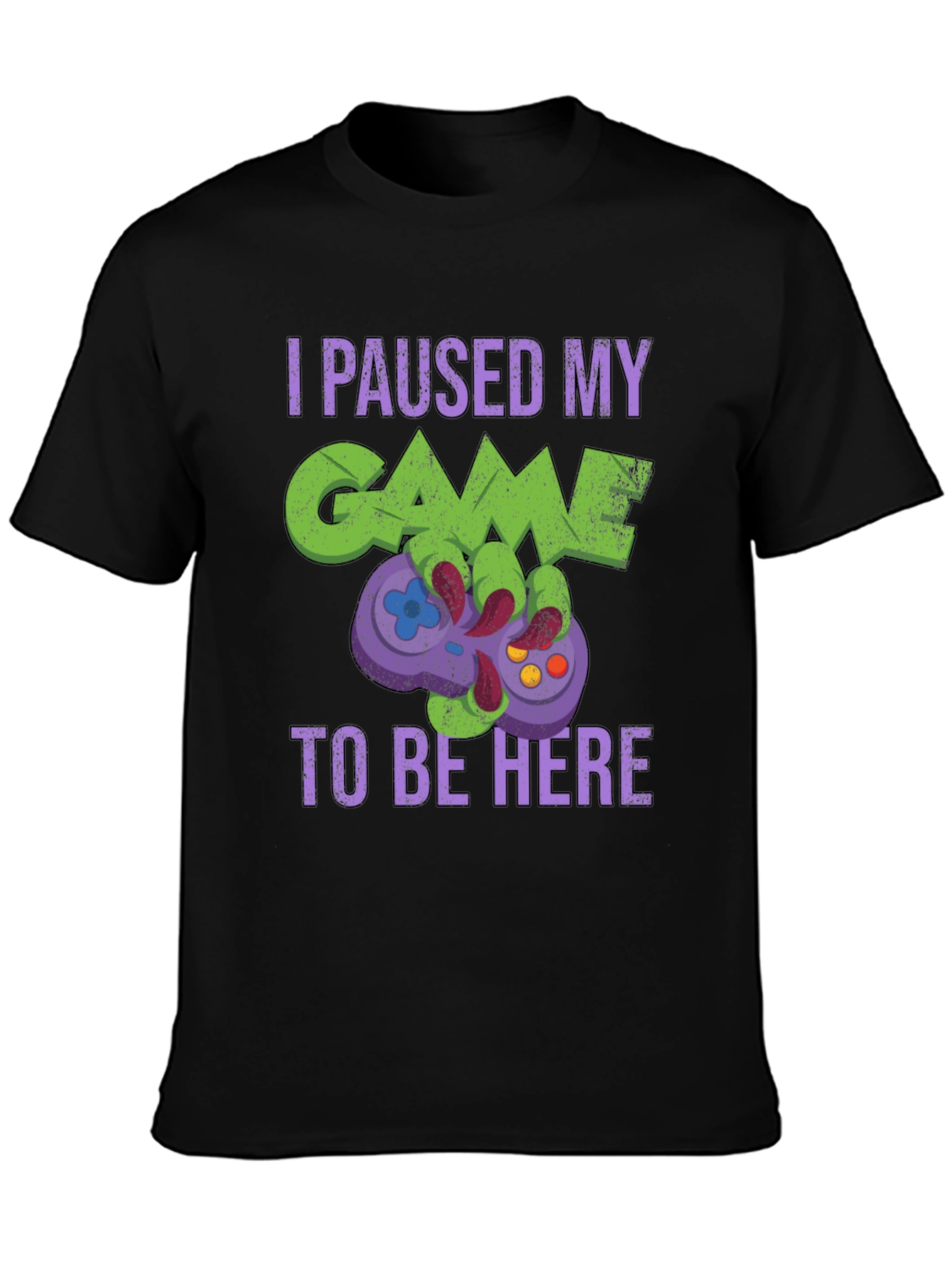 Black Gamer T-Shirt: Paused My Game to Be Here view 3