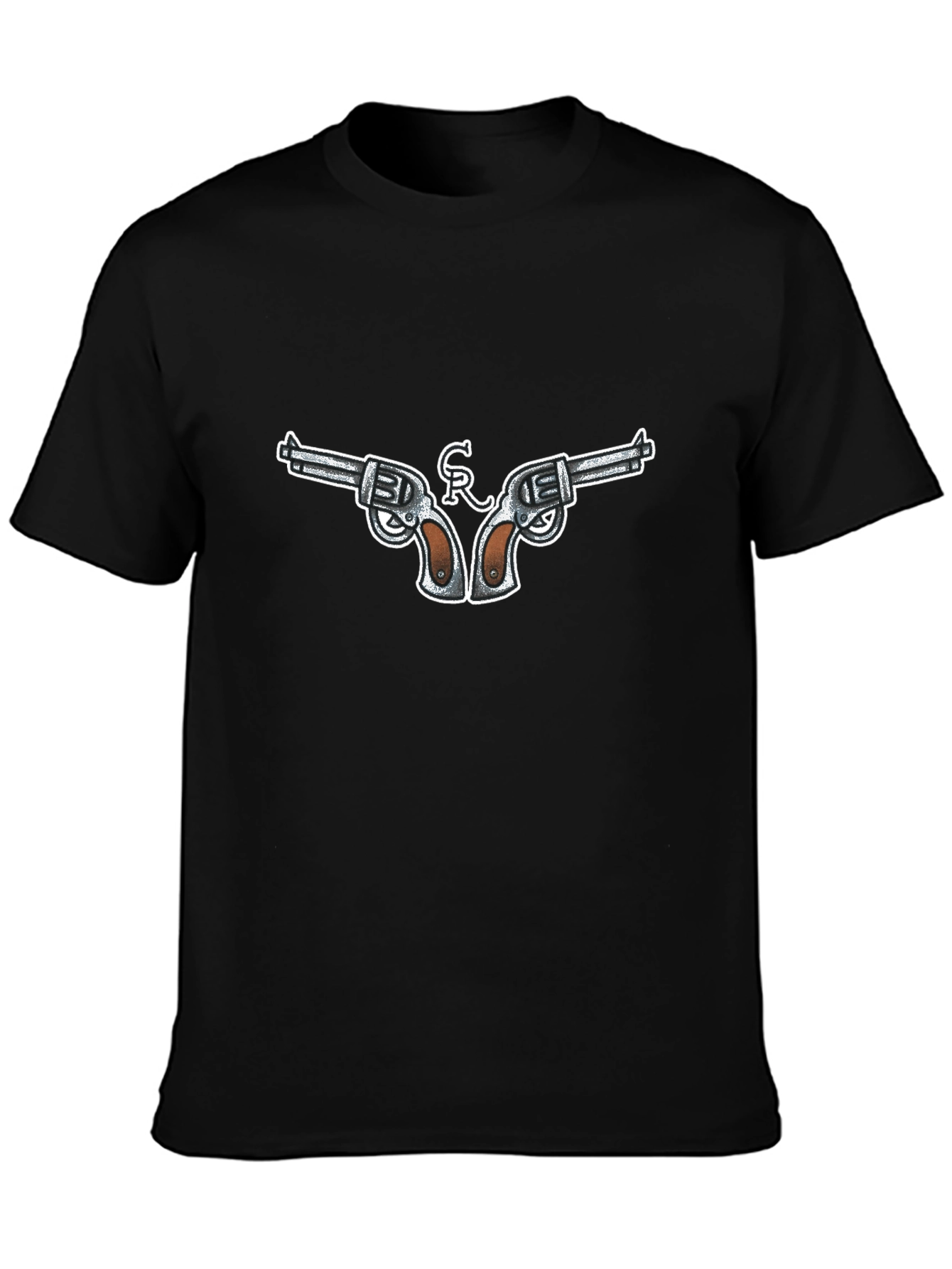 Black Cool Gun Design Black T-Shirt view 3