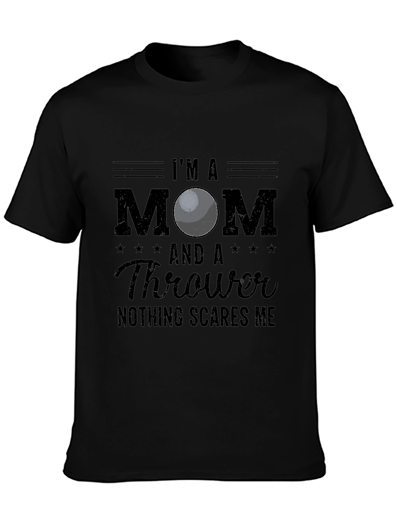 Black I'm a Mom & Thrower T-Shirt view 3