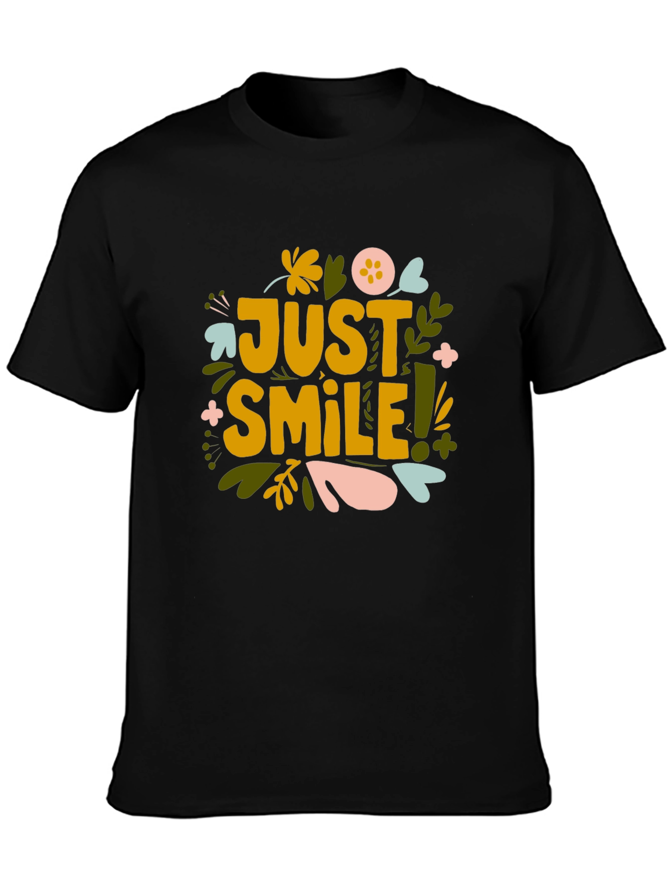 Black Just Smile Graphic Tee - Black Cotton Comfort view 3