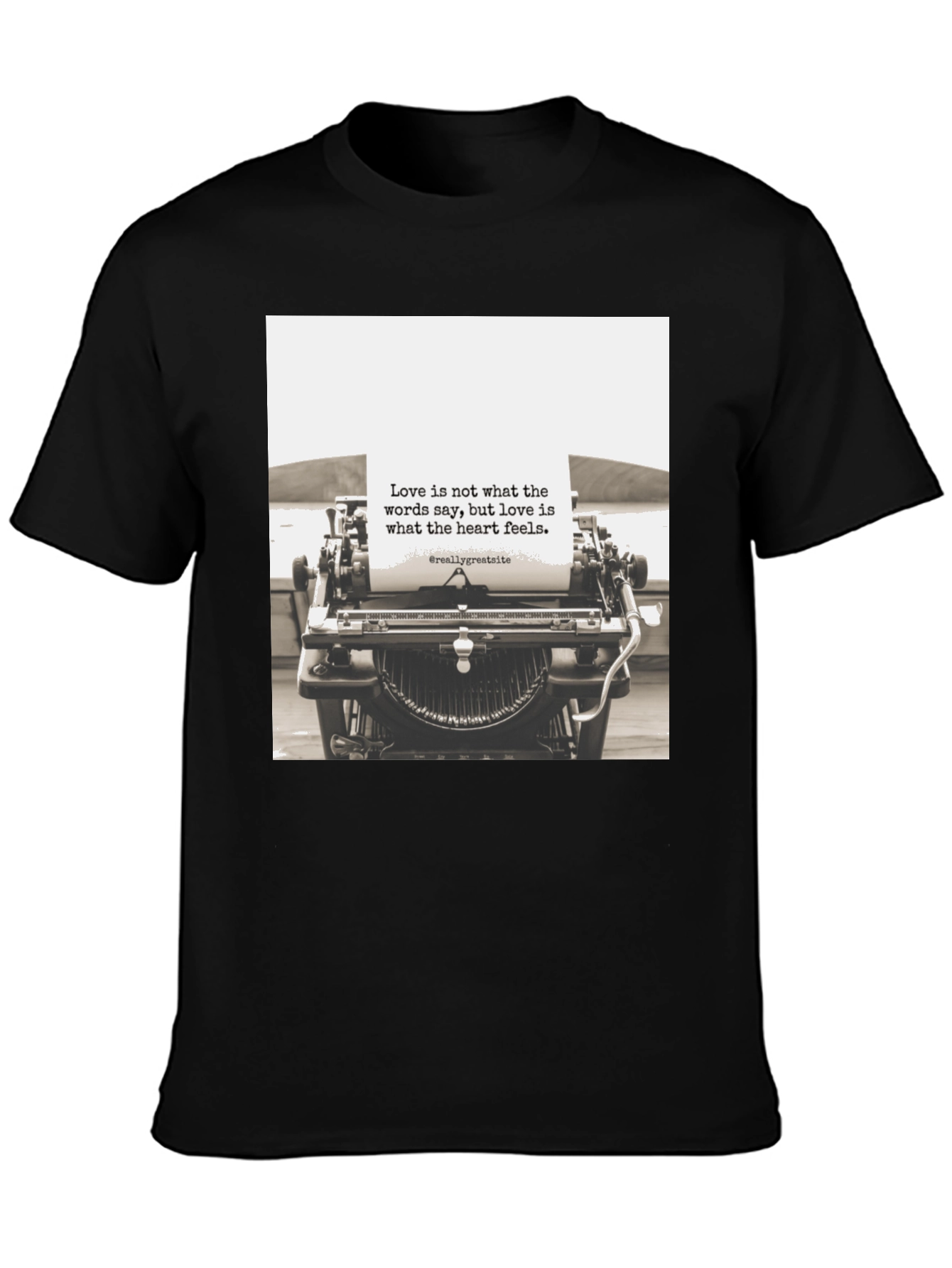 Black Love Quote Typewriter Graphic Tee - Unisex Black T-Shirt view 3
