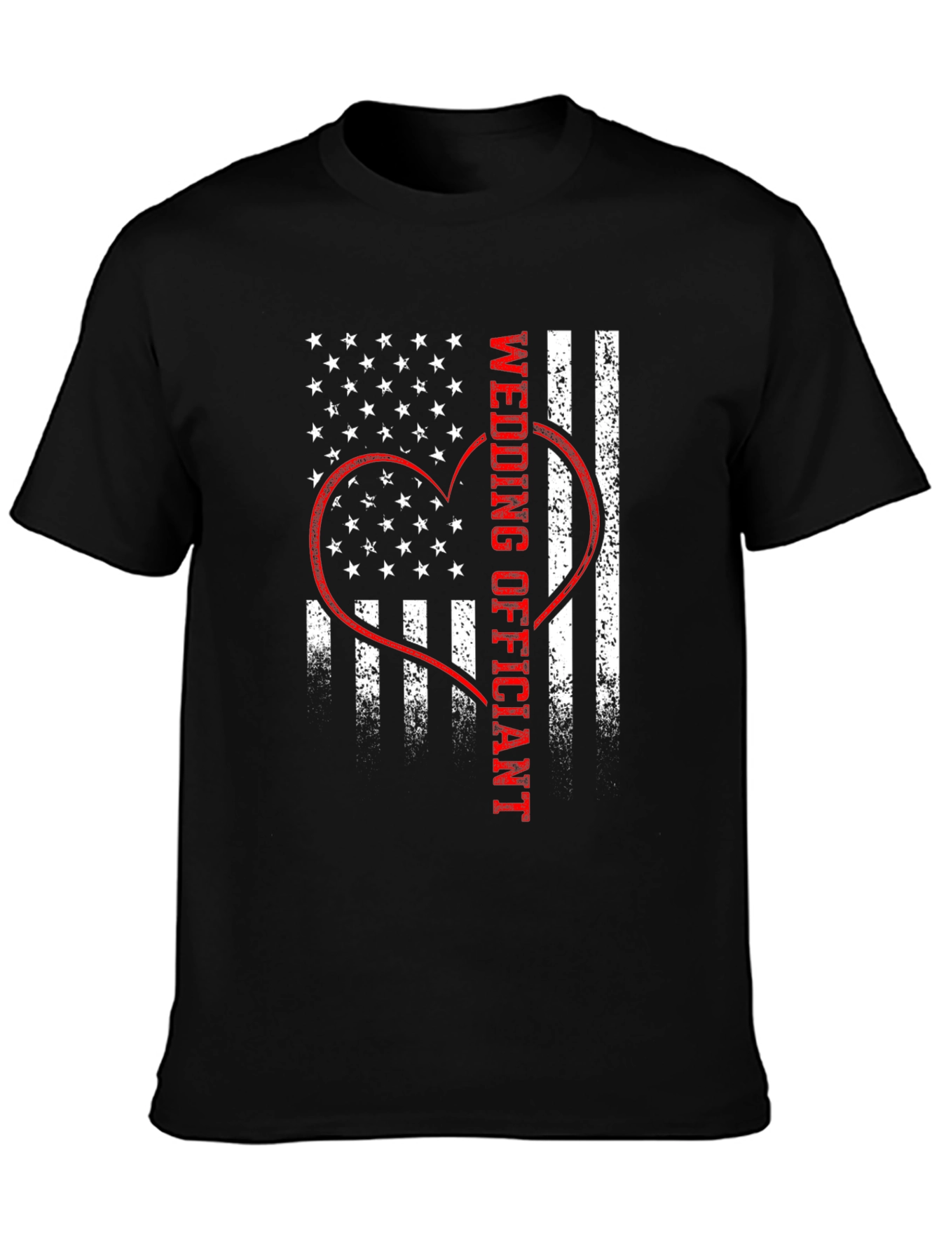 Black Wedding Officiant American Flag Heart Graphic T-Shirt view 3