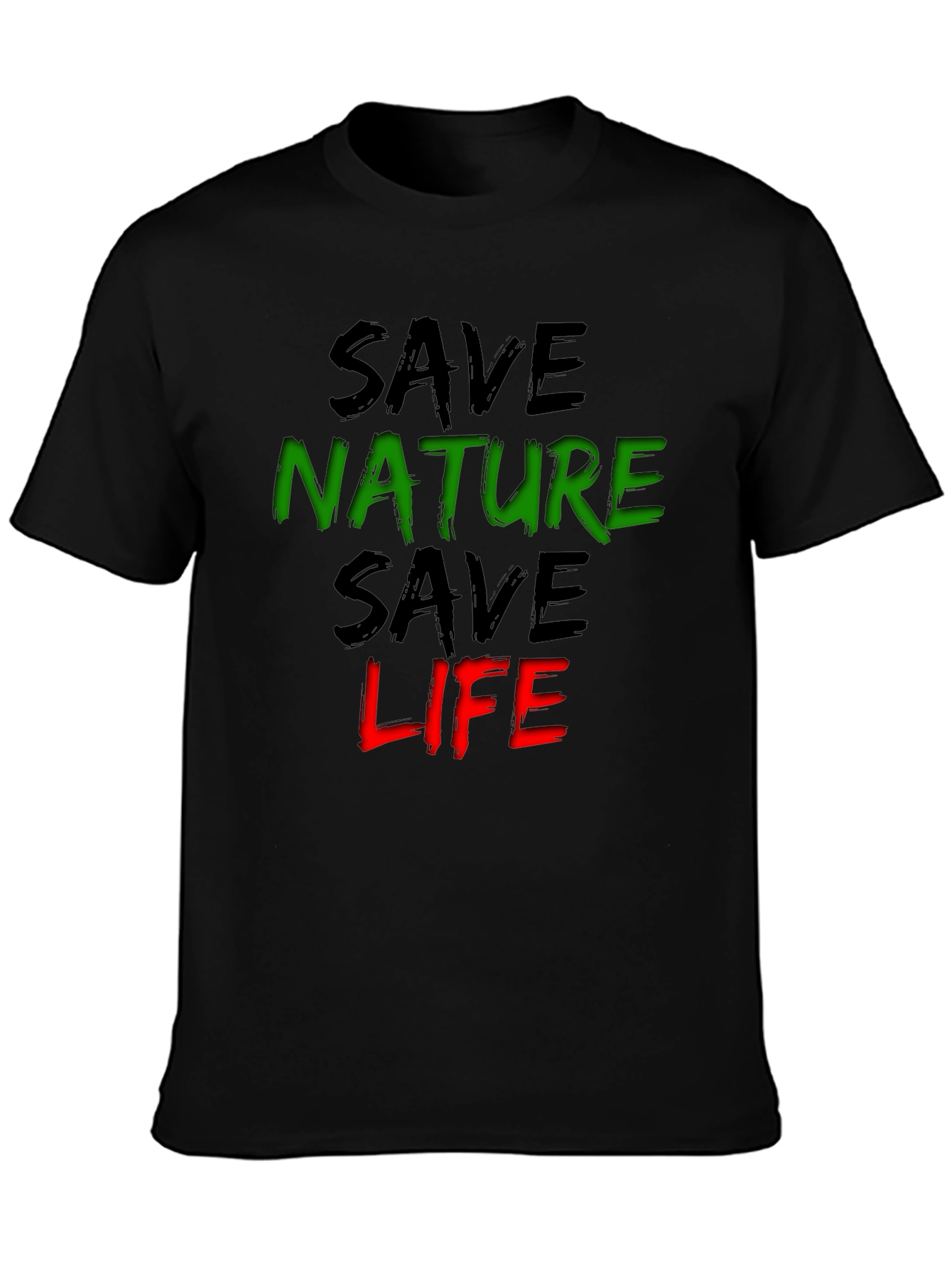 Black Save Nature Save Life Graphic Tee - Eco-Friendly Black T-Shirt view 3