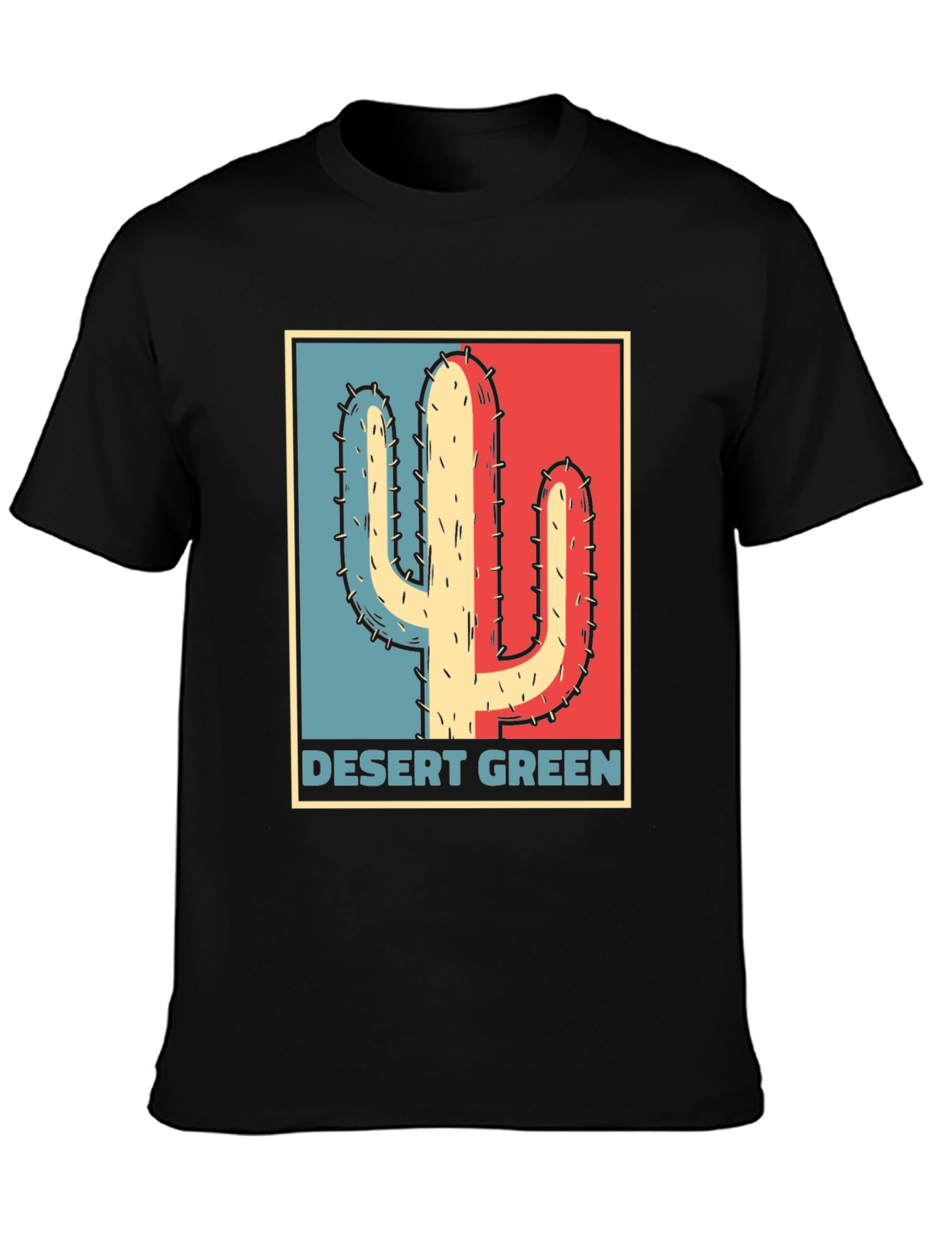 Black Desert Green Cactus T-Shirt - Retro Graphic Tee view 3