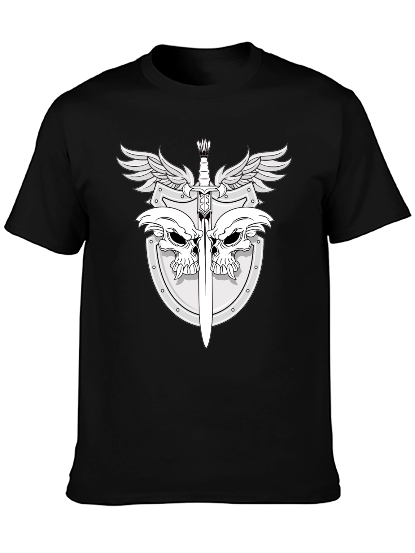 Black Skull & Sword Shield Graphic Tee - Black view 3
