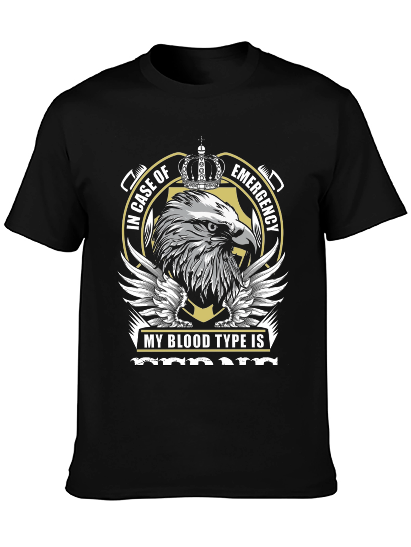 Black Emergency Blood Type T-Shirt with Eagle Graphic view 3