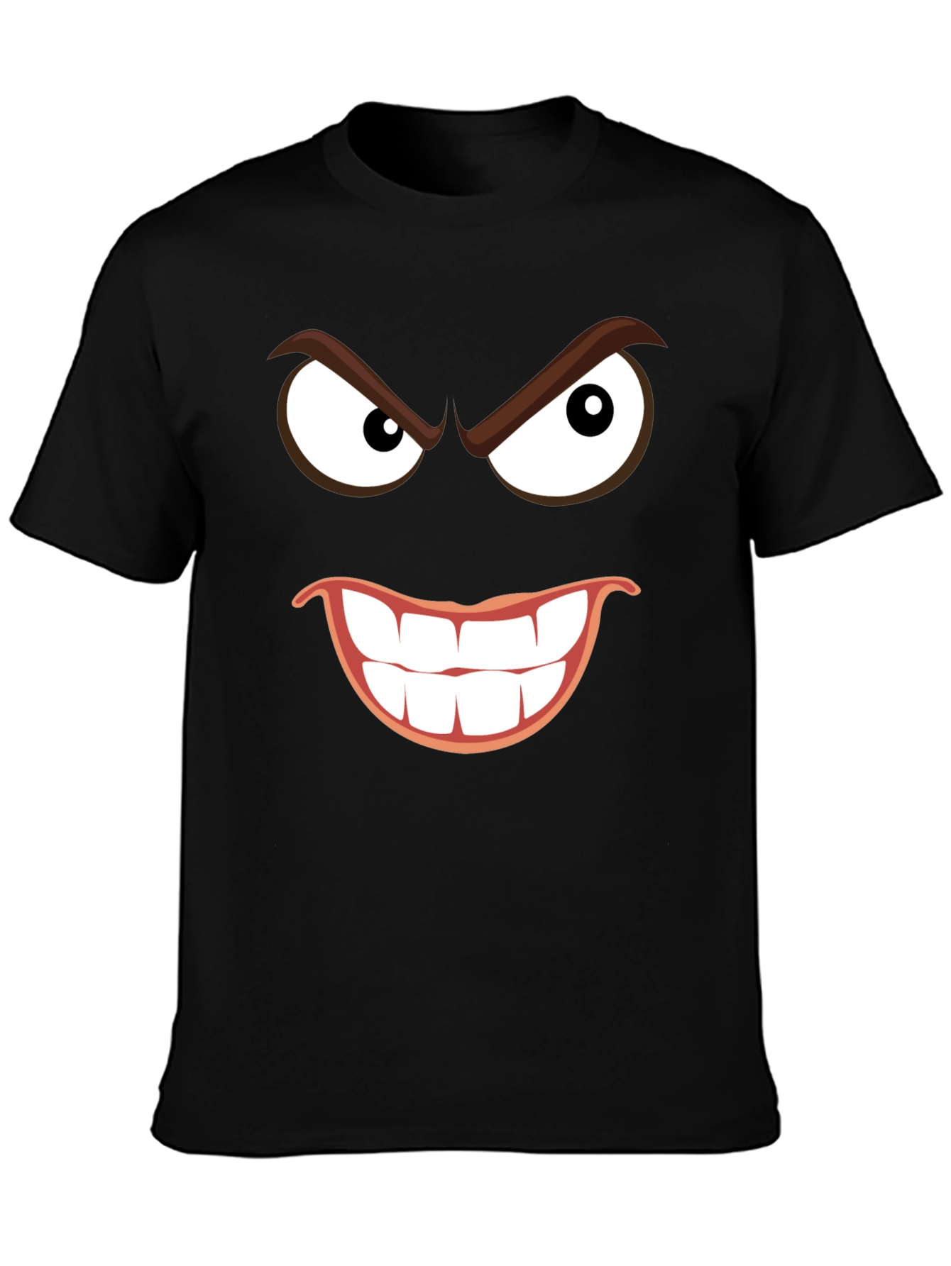 Black Men's Black T-Shirt with Grinning Cartoon Face view 3
