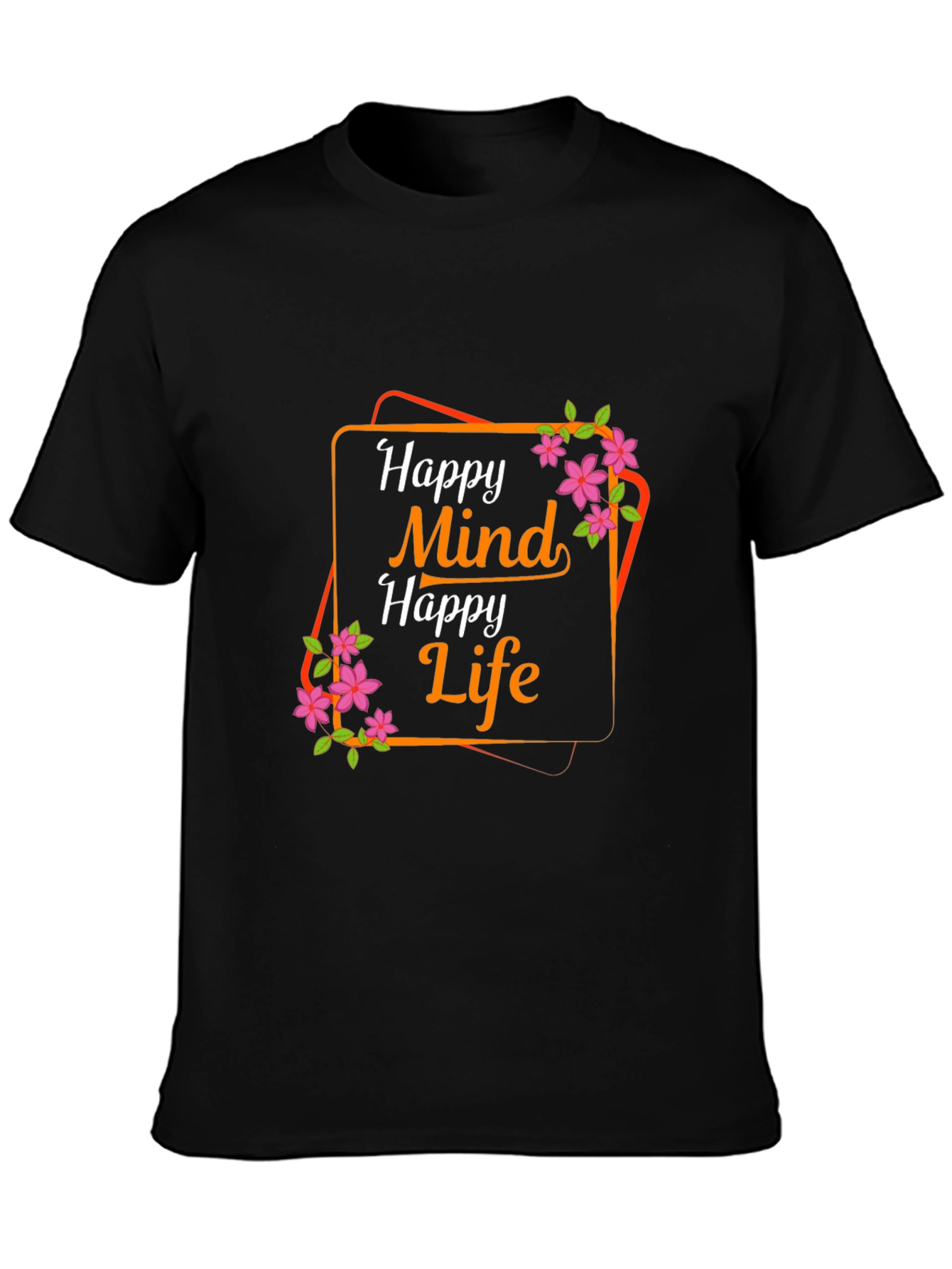 Black Happy Mind Happy Life Graphic Tee view 3
