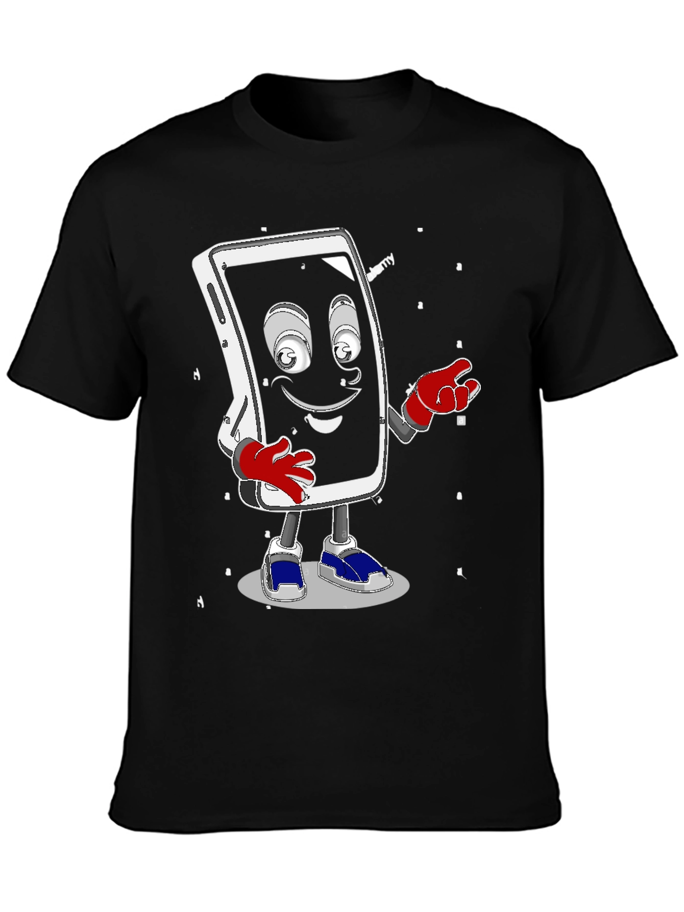 Black Funny Smartphone Character Graphic T-Shirt view 3
