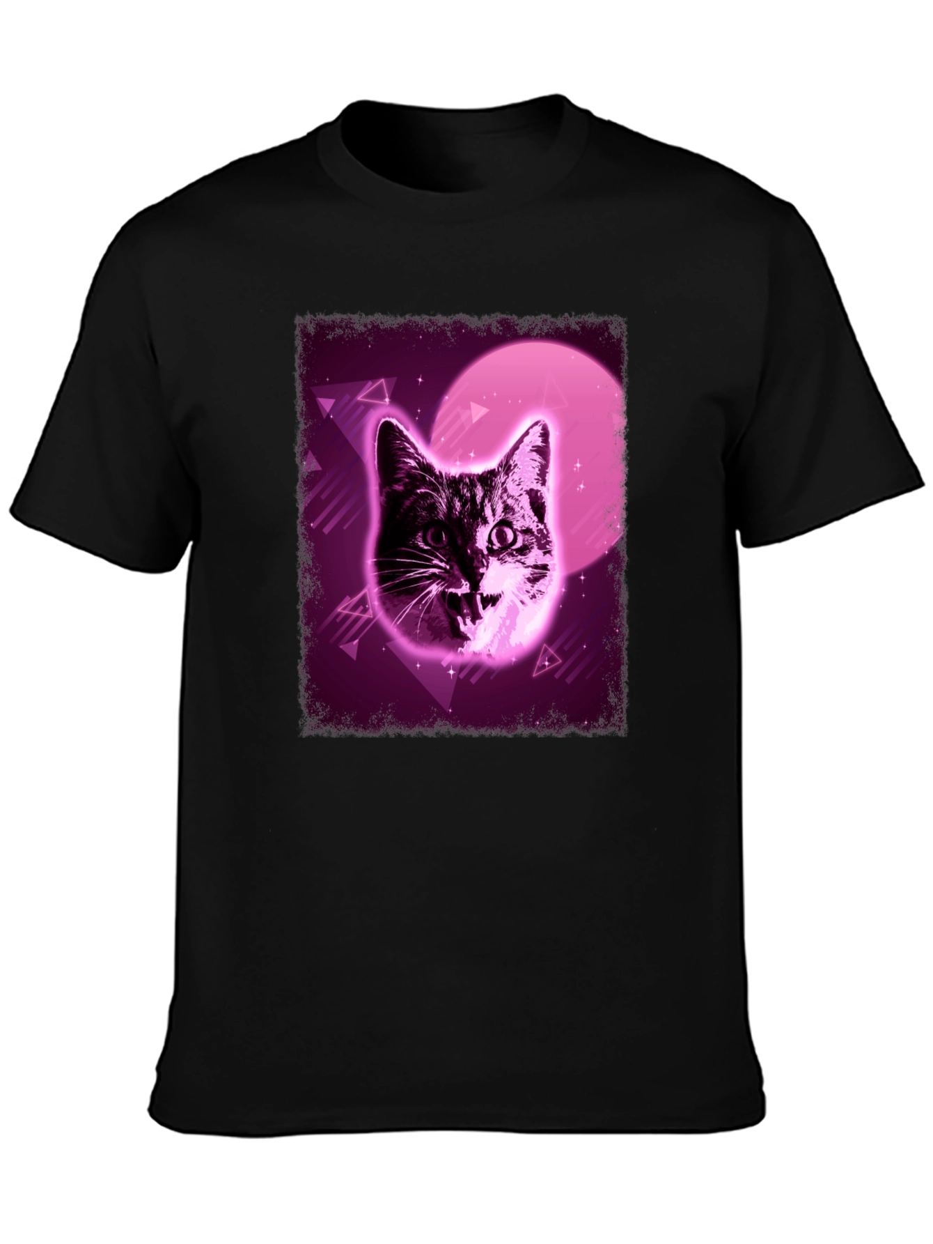 Black Retro Cat Graphic Tee - Vaporwave Style view 3