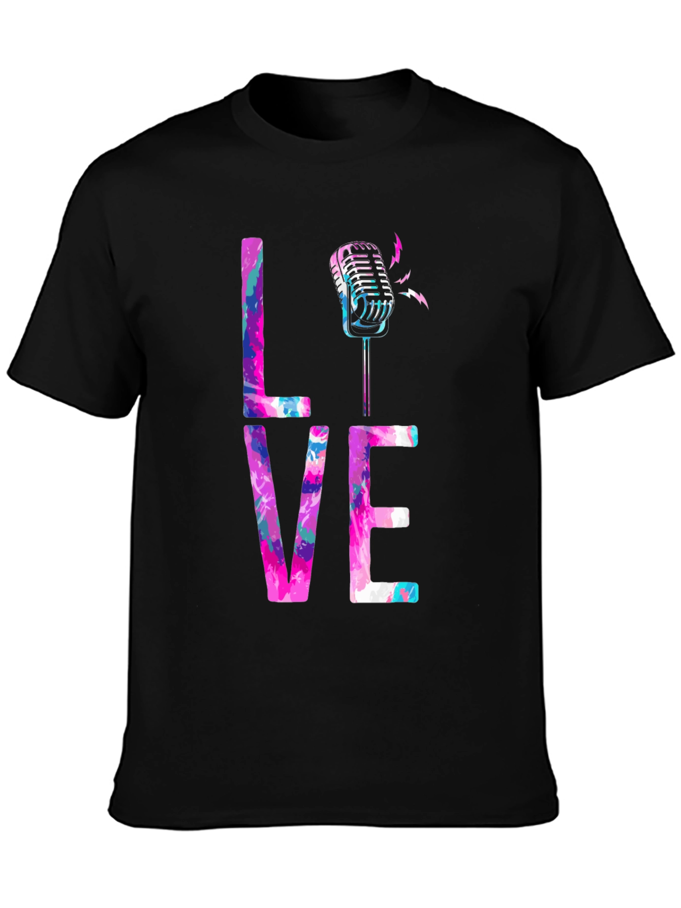 Black Colorful LOVE Microphone Graphic Tee view 3