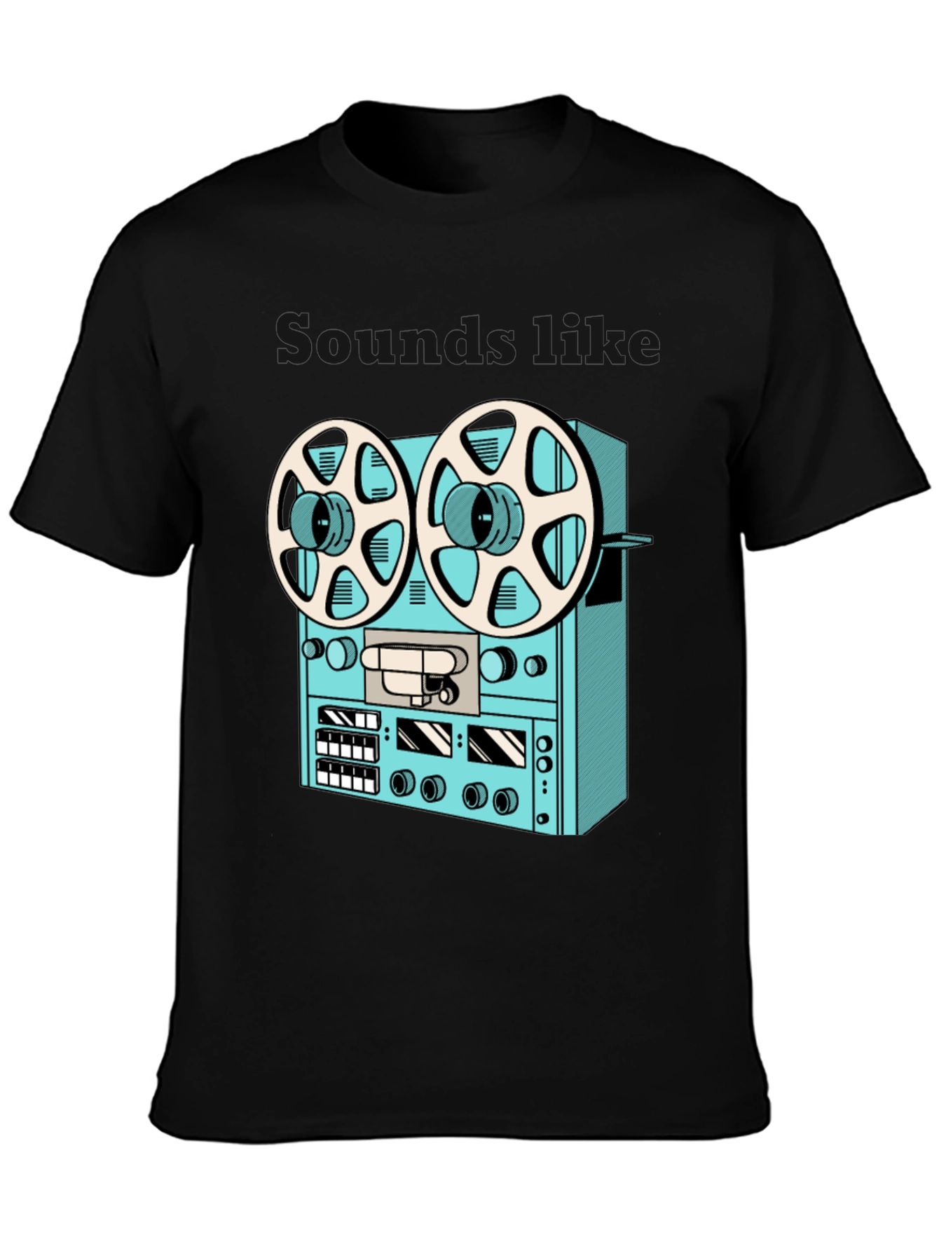 Black Vintage Reel-to-Reel T-Shirt - Retro Audio Style view 3