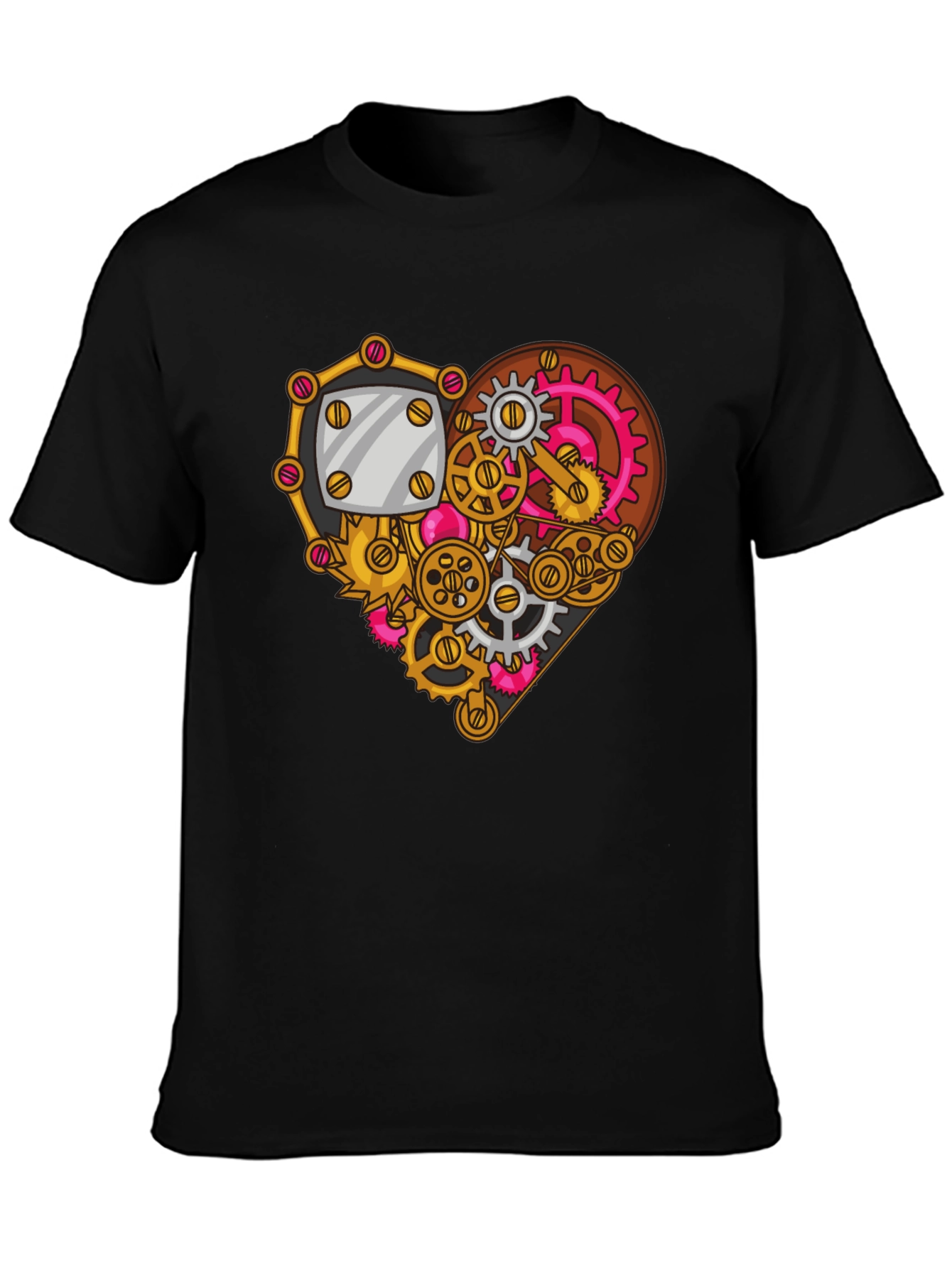 Black Steampunk Heart Gear Graphic Tee - Unique Design view 3
