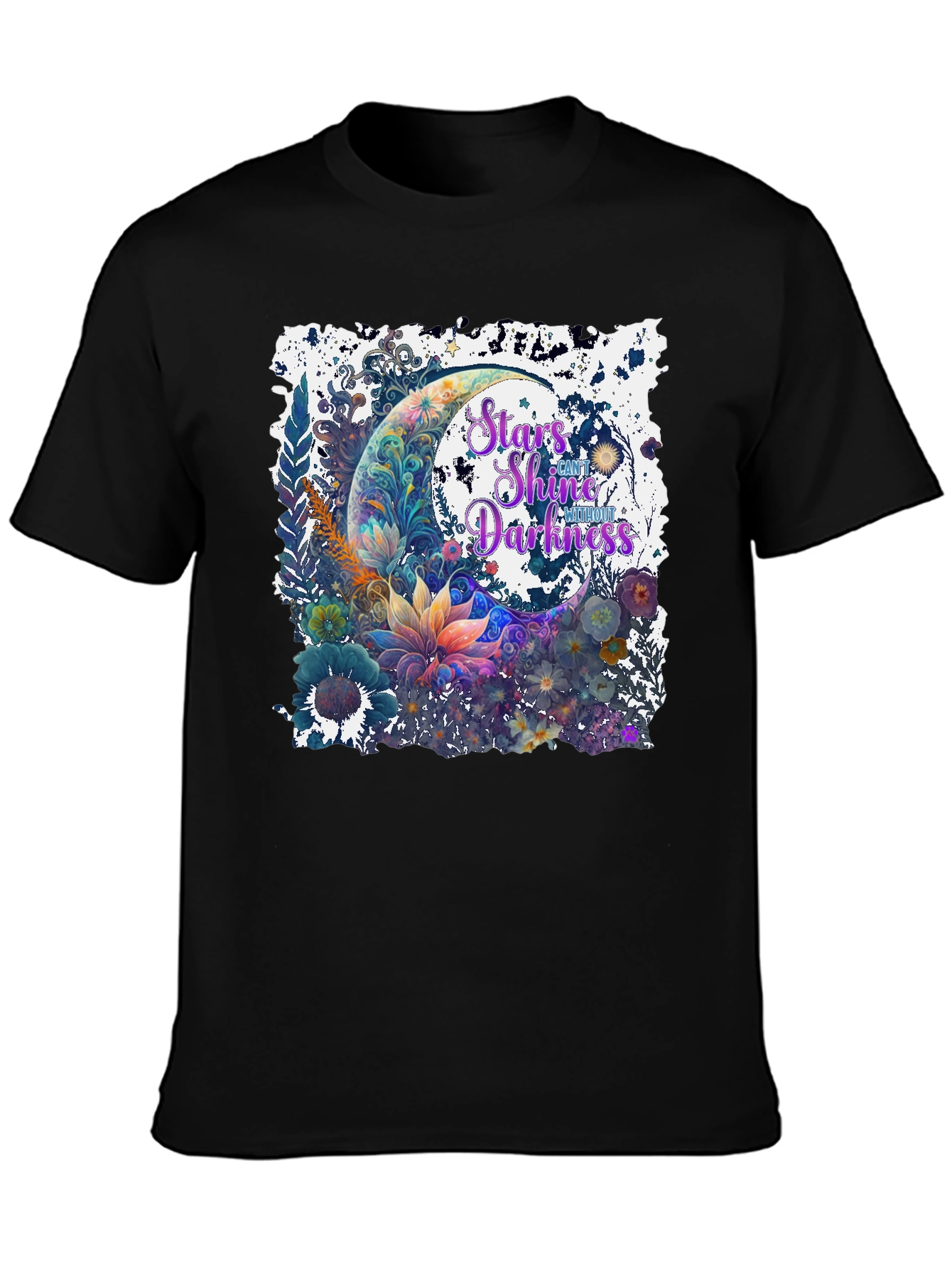 Black Stars Shine Graphic T-Shirt - Floral Moon Design view 3
