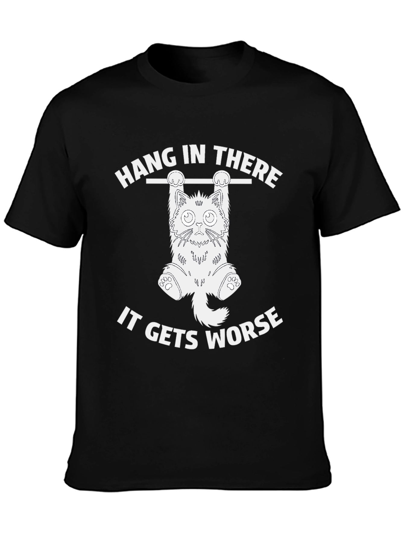 Black Hang In There Cat T-Shirt - Funny Graphic Tee view 3