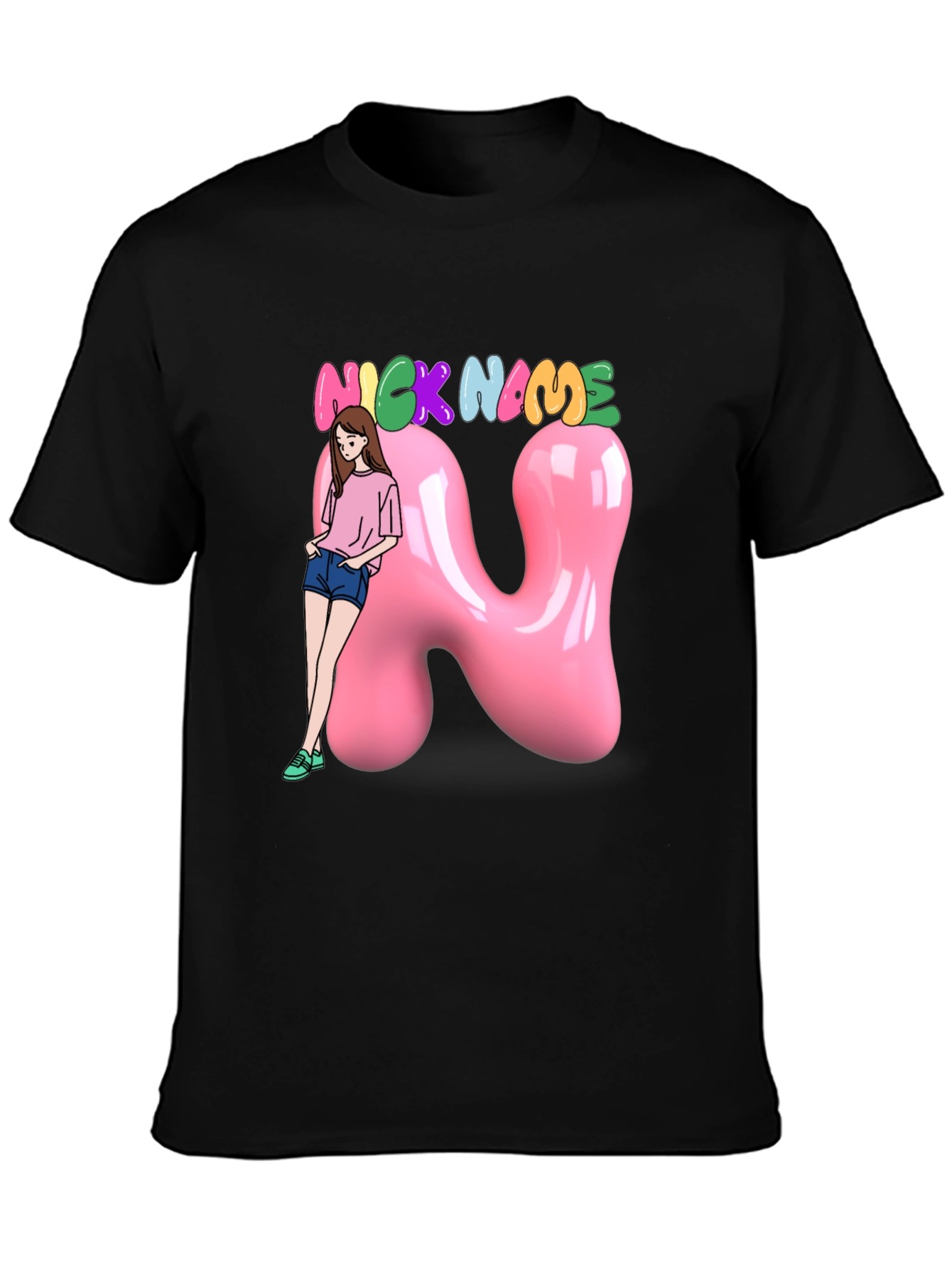 Black Black T-Shirt with Cartoon Graphic view 3