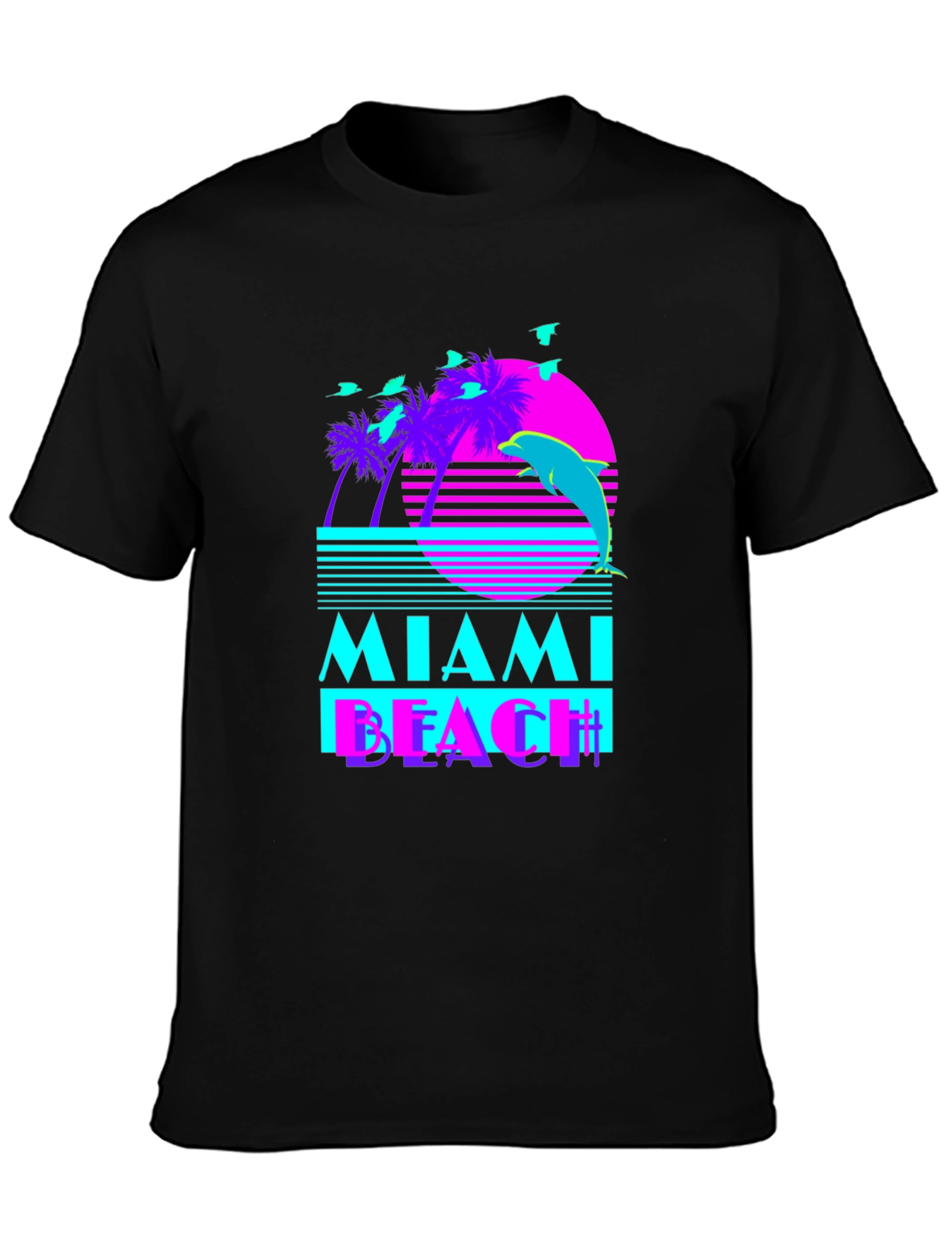 Black Miami Beach Retro T-Shirt view 3