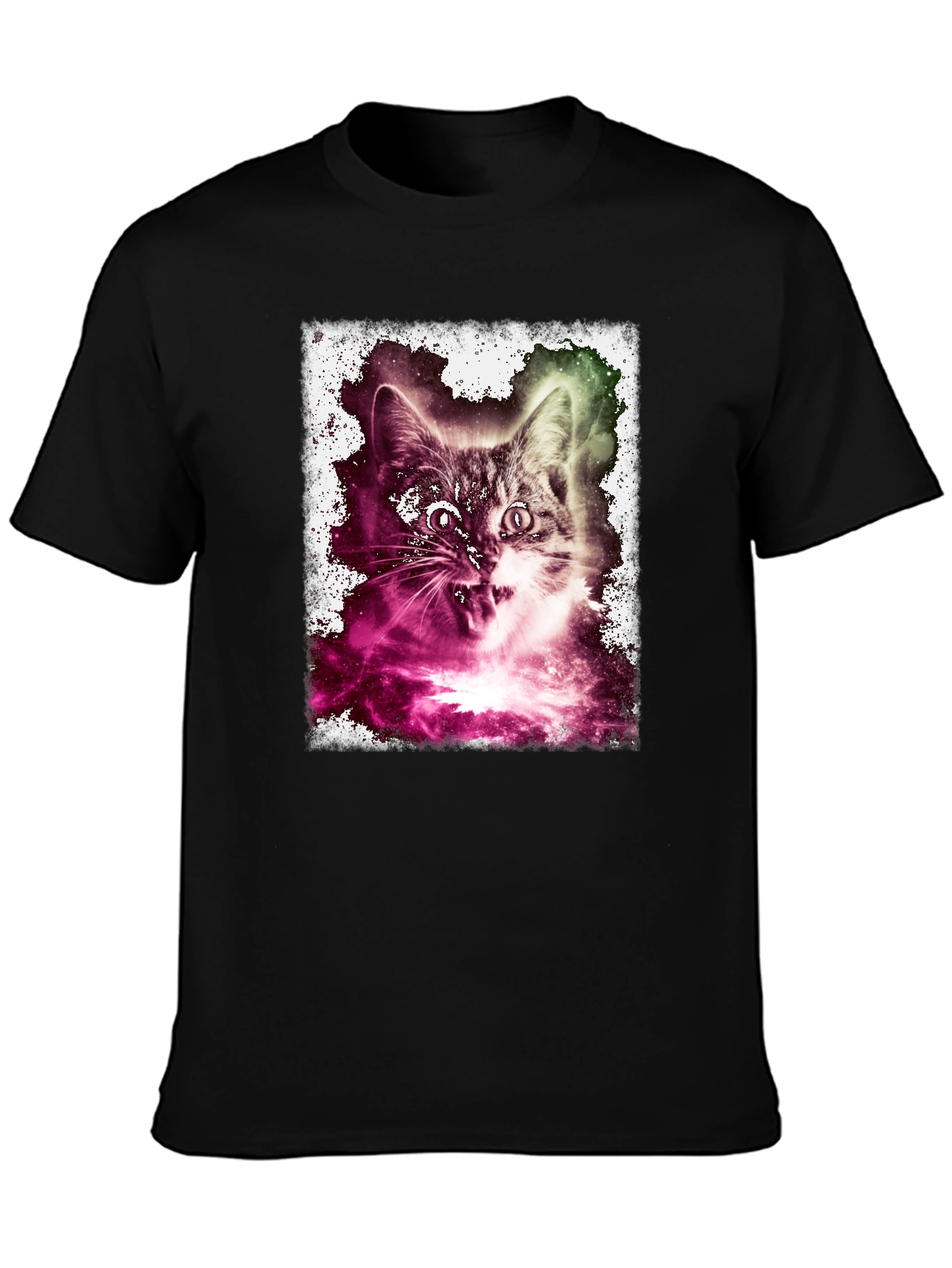 Black Galaxy Cat Graphic Tee - Men's Black T-Shirt view 3