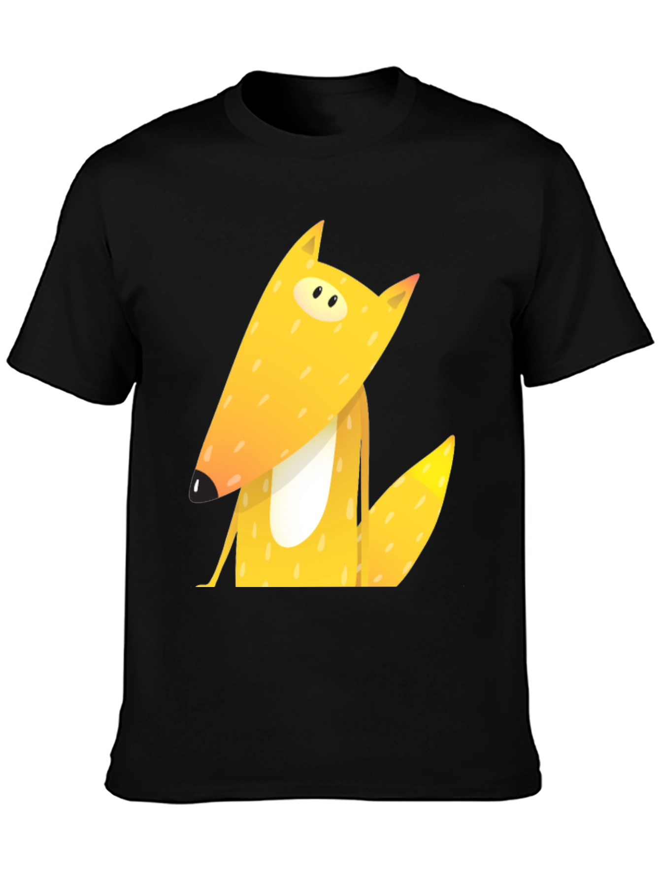 Black Cartoon Fox Graphic Tee - Black Cotton T-Shirt view 3