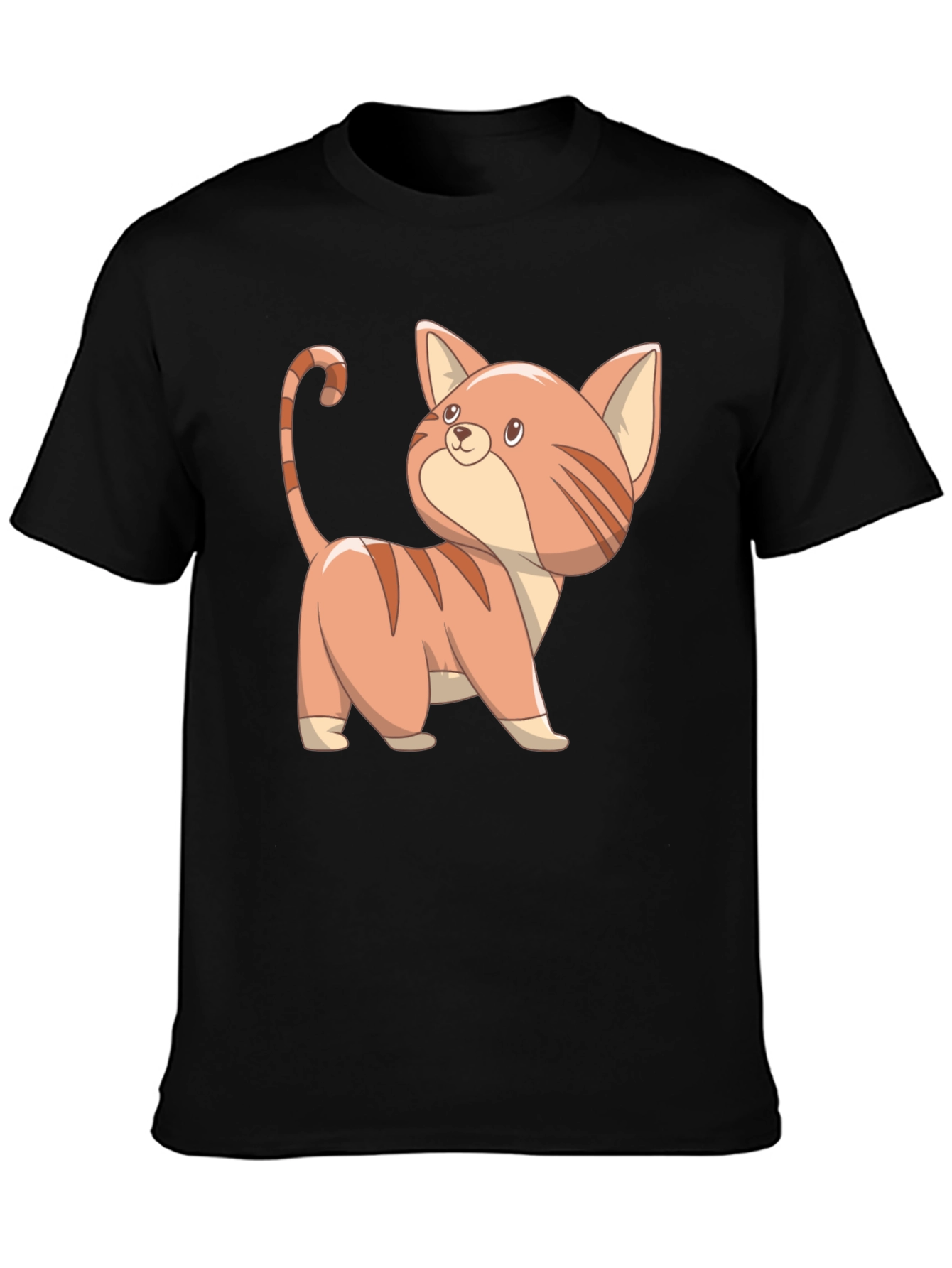 Black Cute Cartoon Cat Black T-Shirt view 3