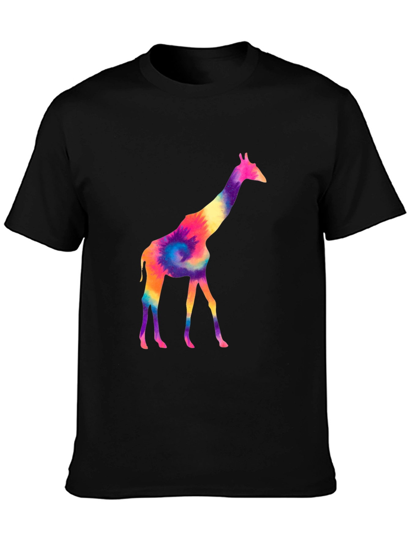Black Colorful Giraffe Tie Dye Graphic Tee - Black view 3