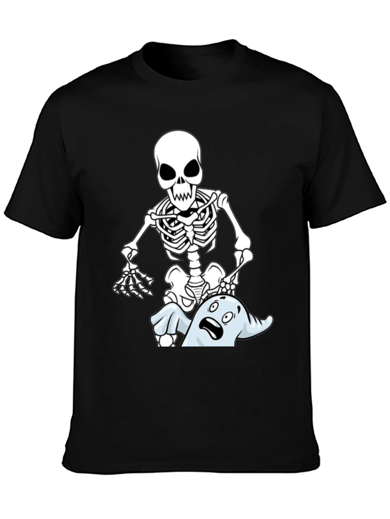 Black Funny Skeleton & Ghost Graphic T-Shirt - Black view 3