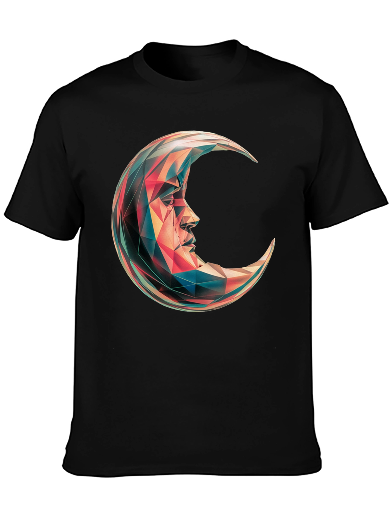 Black Geometric Crescent Moon Graphic T-Shirt - Black view 3