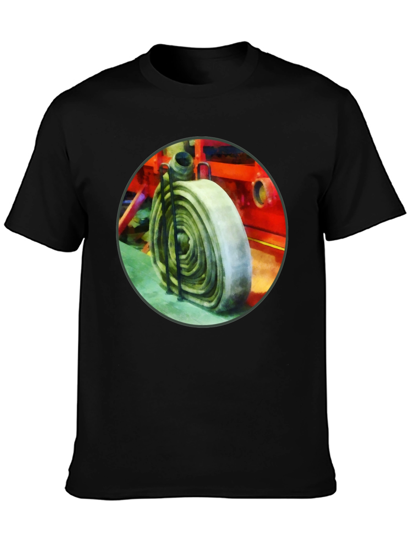 Black Fire Hose Graphic Tee - Black Cotton Crew Neck view 3